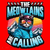 The Meowtains Are Calling Snowboard Cat Skiing Santa Hat thumb 1