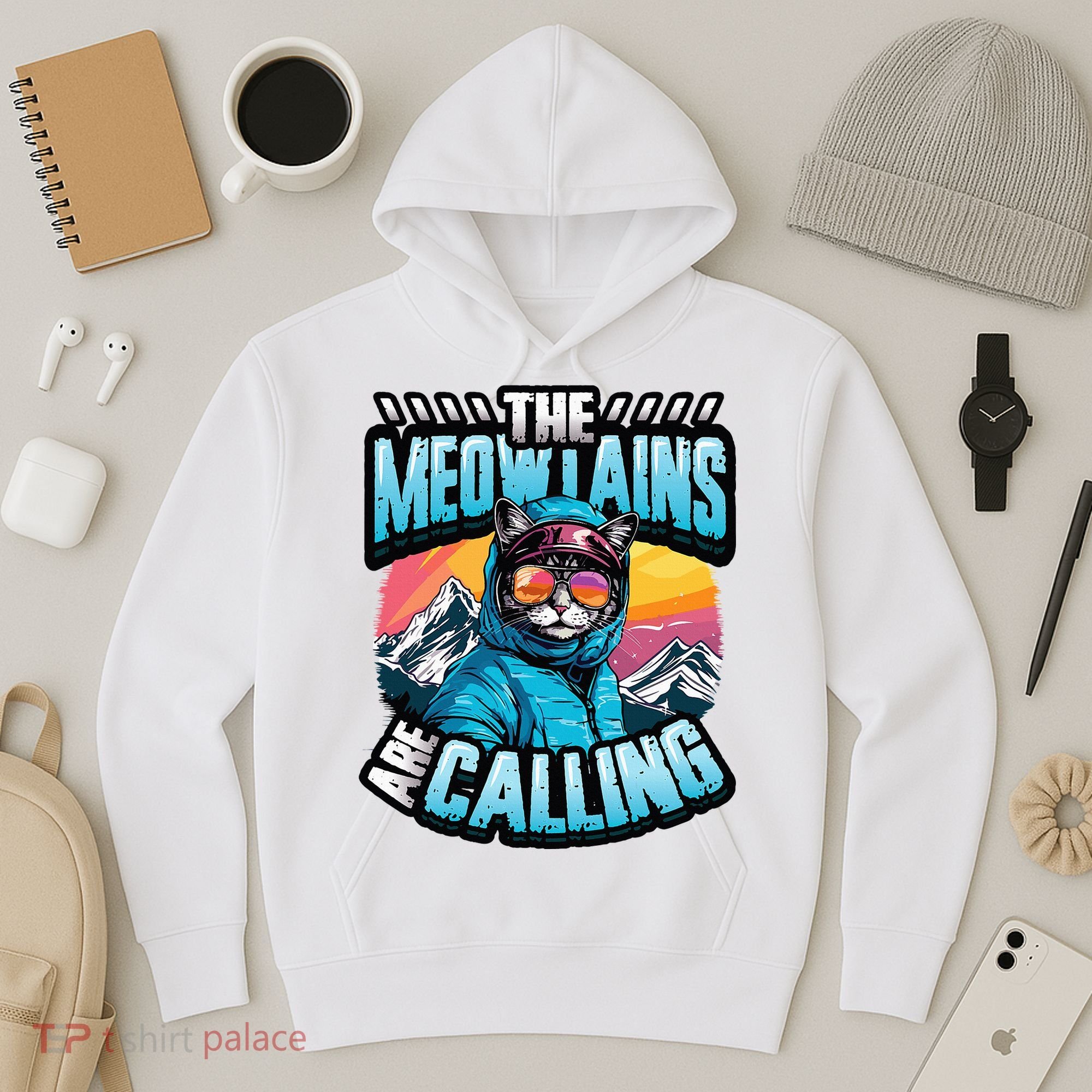 The Meowtains Are Calling Snowboard Cat Skiing Hoodie