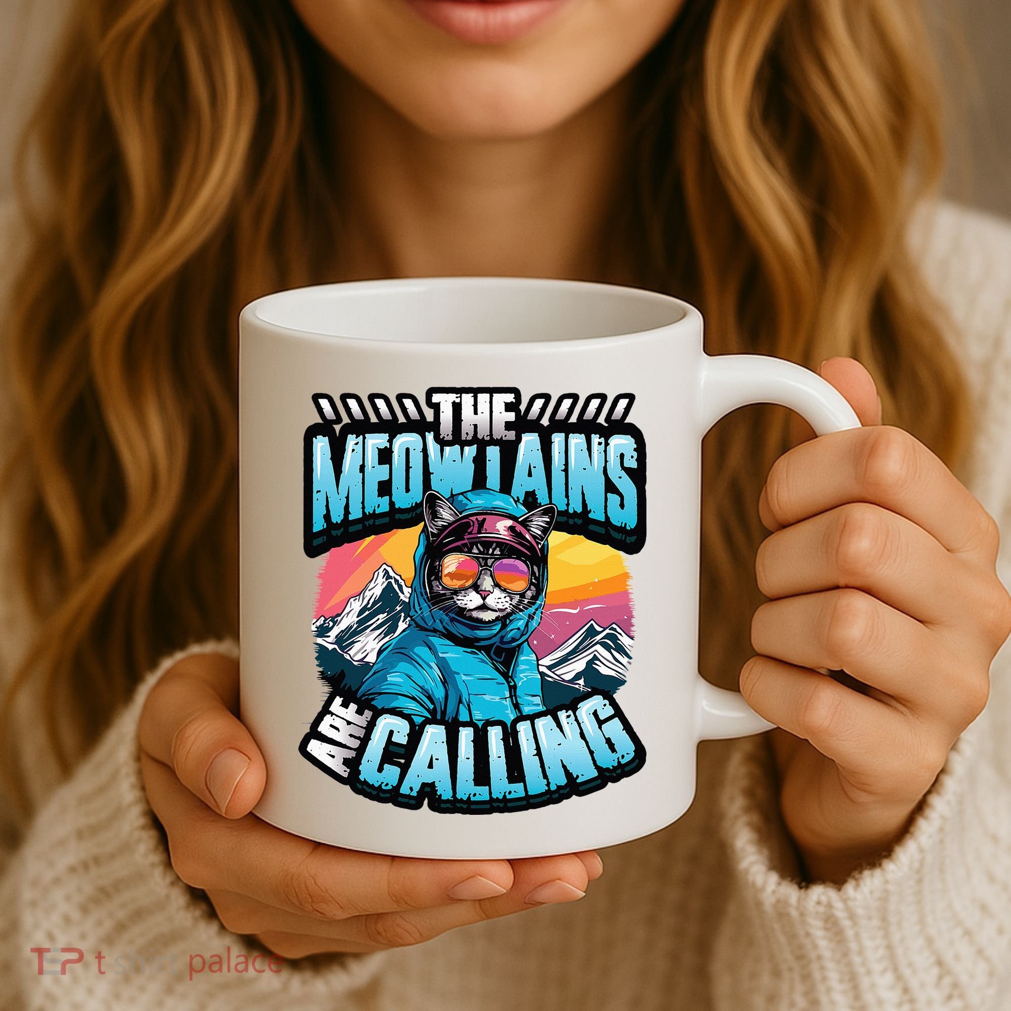 The Meowtains Are Calling Snowboard Cat Skiing Coffee Mug
