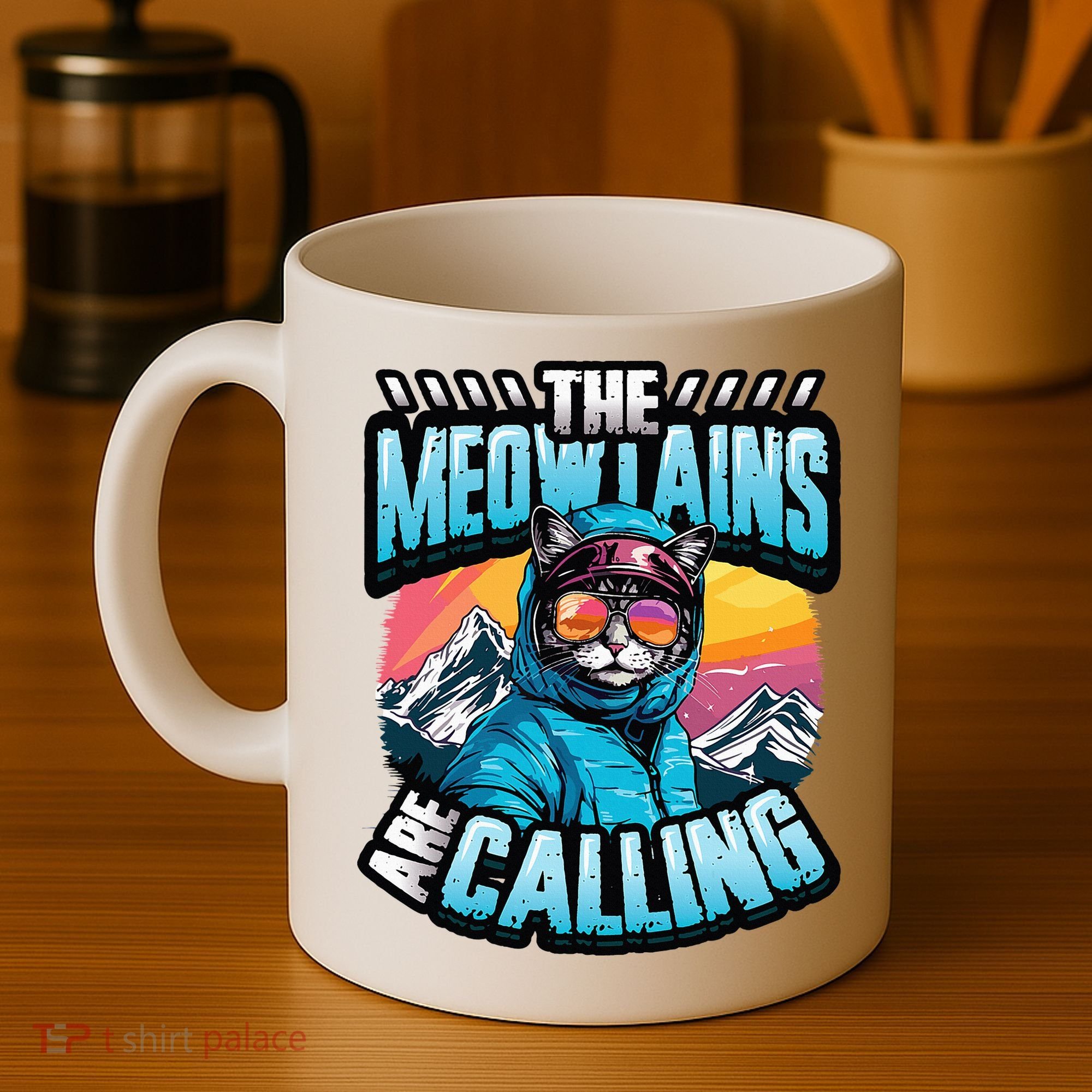 The Meowtains Are Calling Snowboard Cat Skiing Coffee Mug