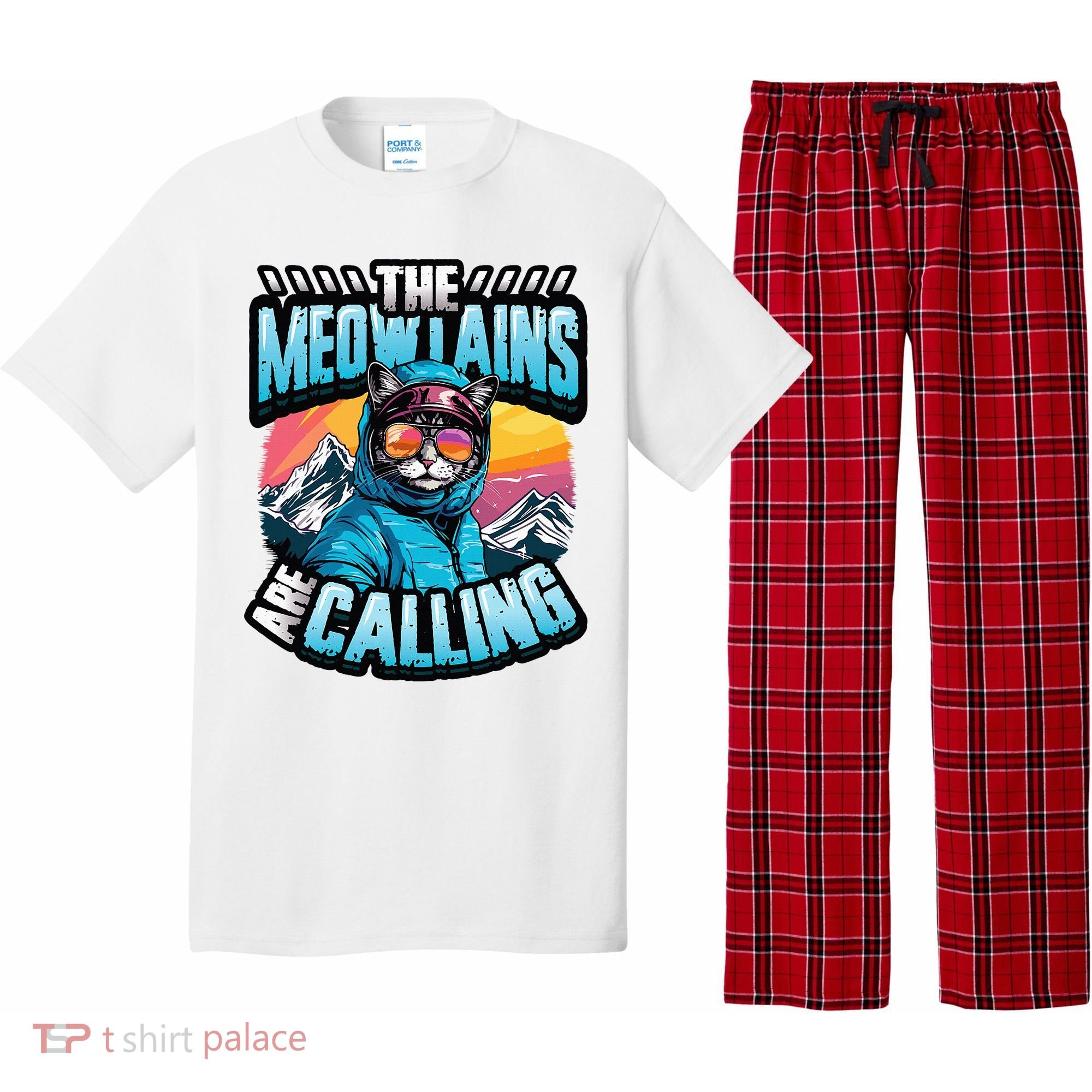 The Meowtains Are Calling Snowboard Cat Skiing Pajama Set