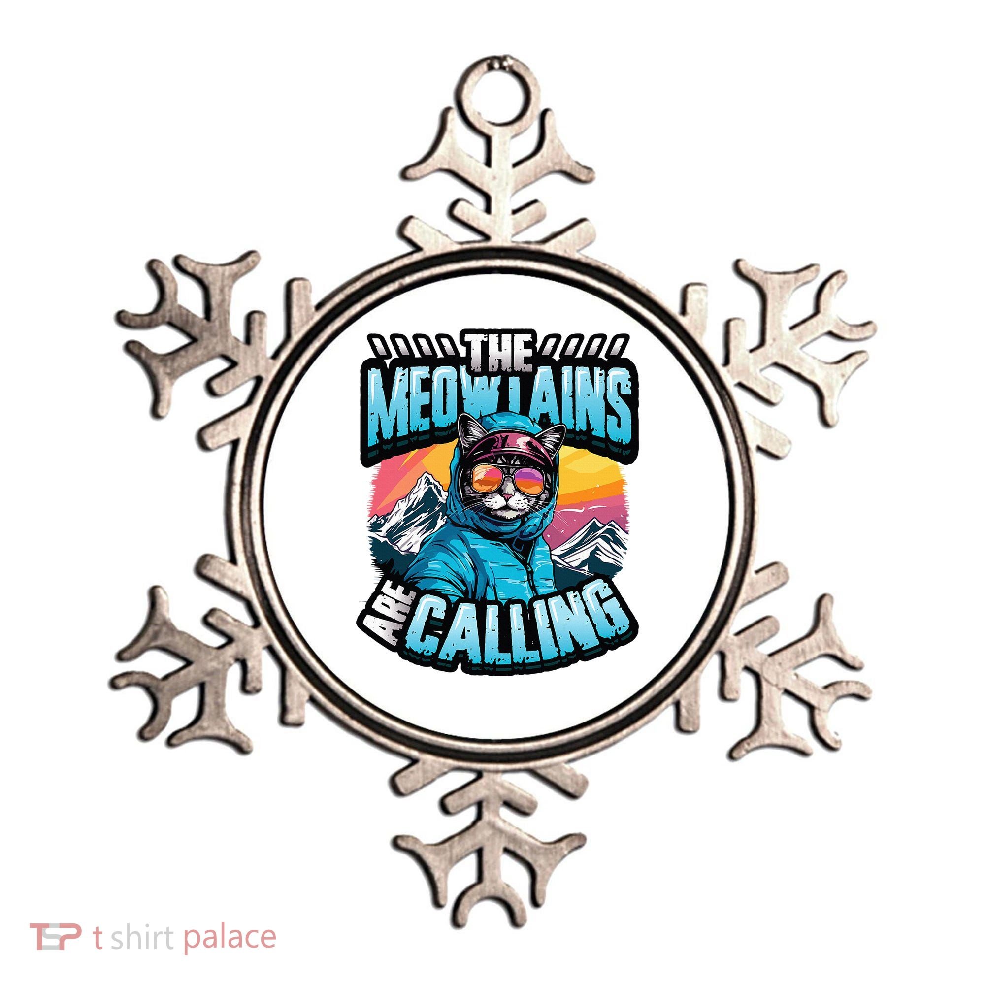 The Meowtains Are Calling Snowboard Cat Skiing Ornament