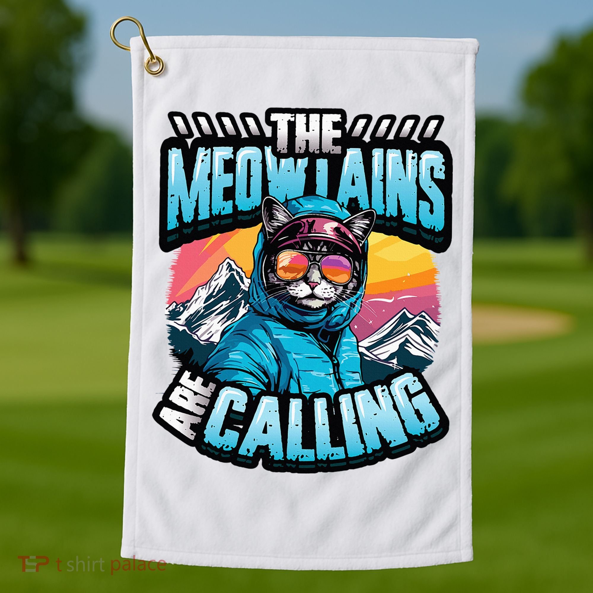 The Meowtains Are Calling Snowboard Cat Skiing Golf Towel