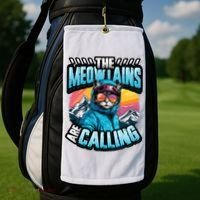 The Meowtains Are Calling Snowboard Cat Skiing Golf Towel thumb 2