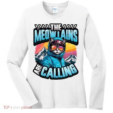 The Meowtains Are Calling Snowboard Cat Skiing Women's Long Sleeve Shirt