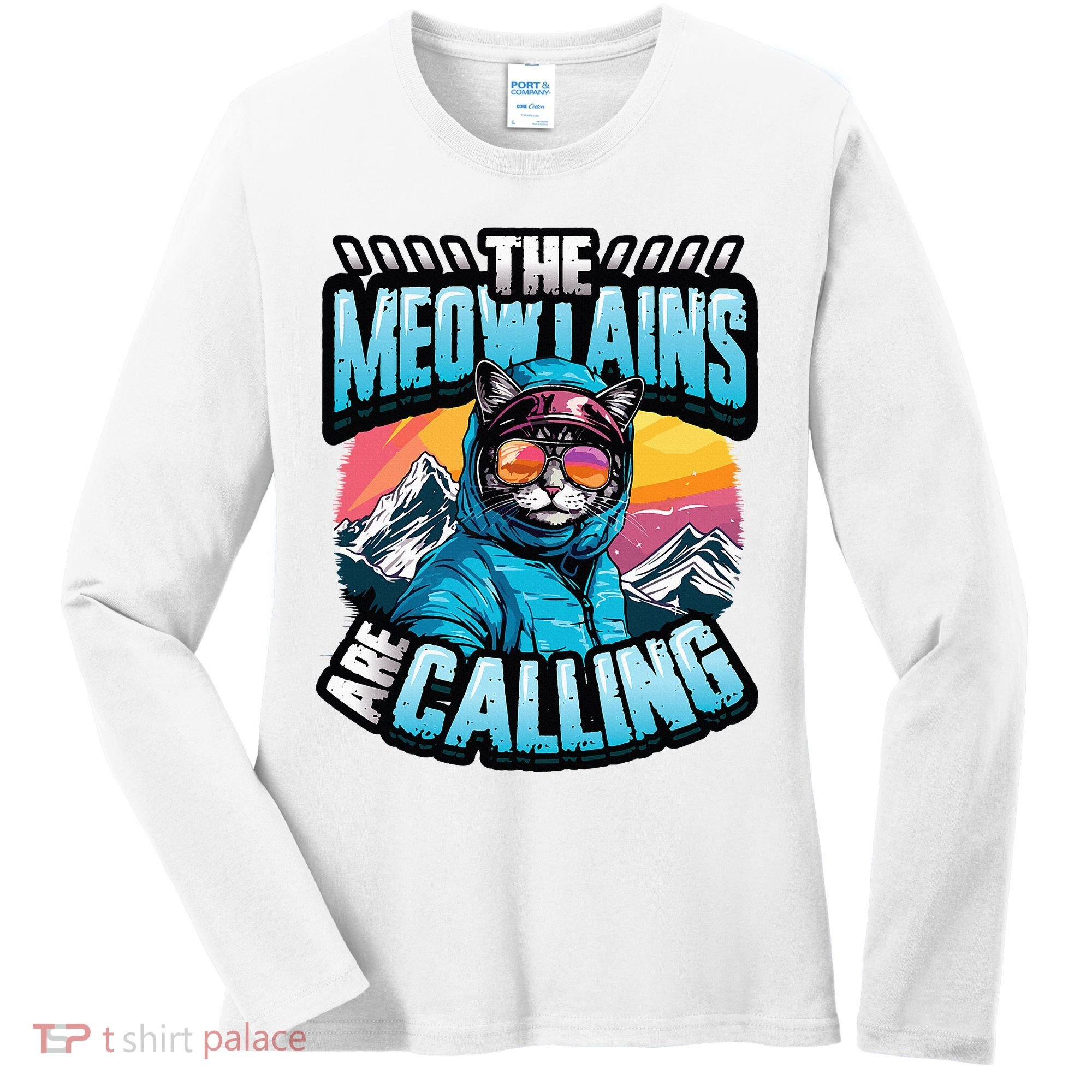 The Meowtains Are Calling Snowboard Cat Skiing Women's Long Sleeve Shirt