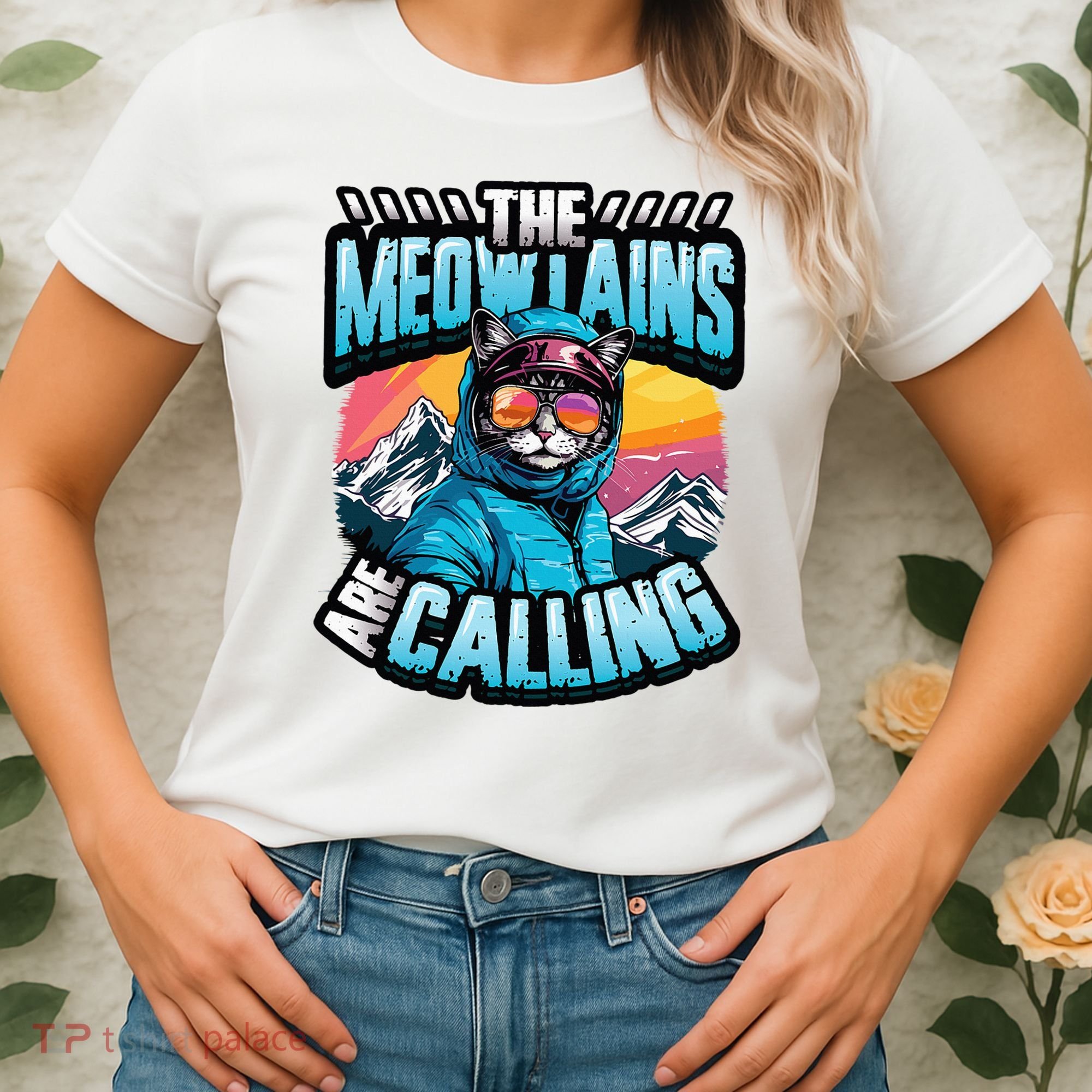 The Meowtains Are Calling Snowboard Cat Skiing Women's T-Shirt