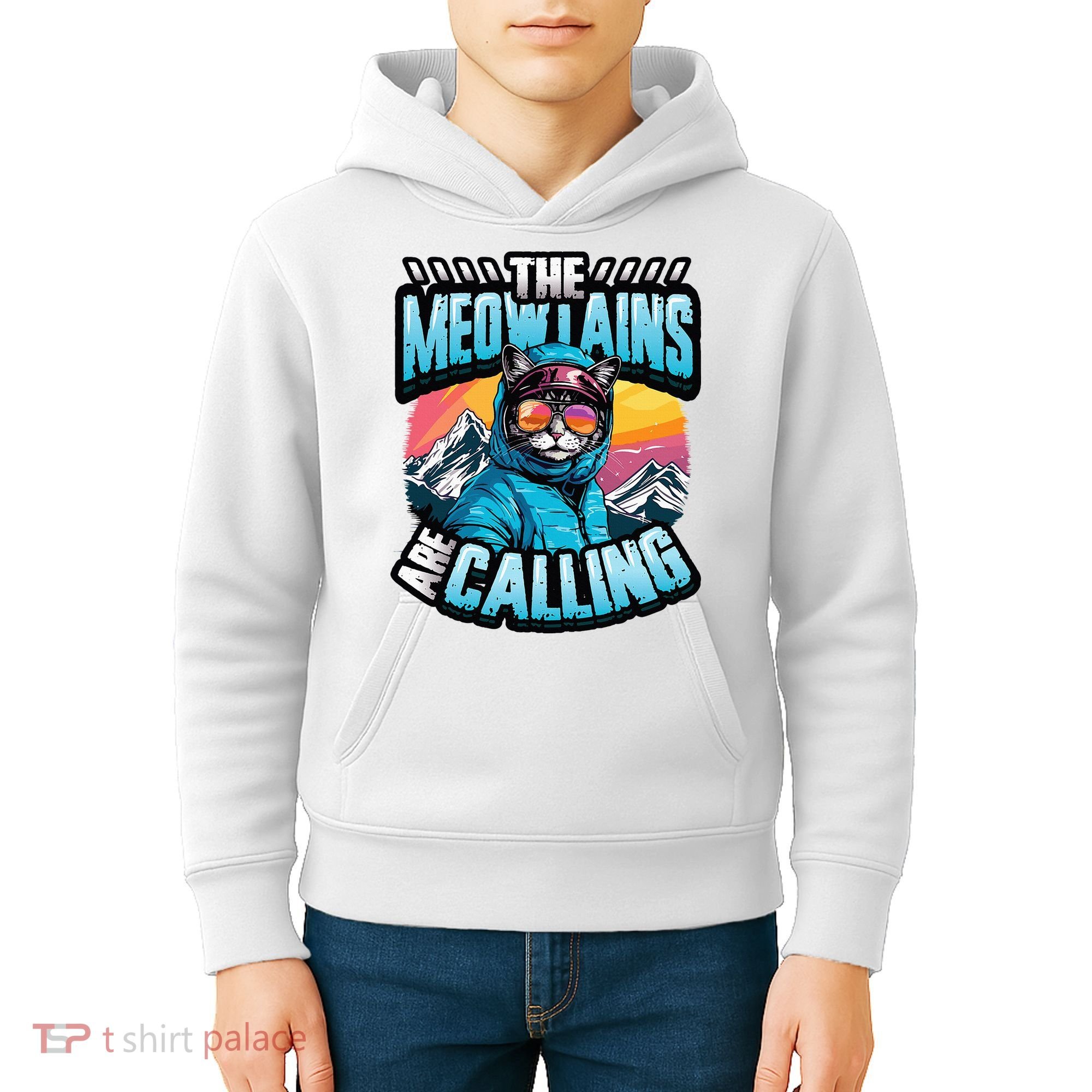 The Meowtains Are Calling Snowboard Cat Skiing Kids Hoodie