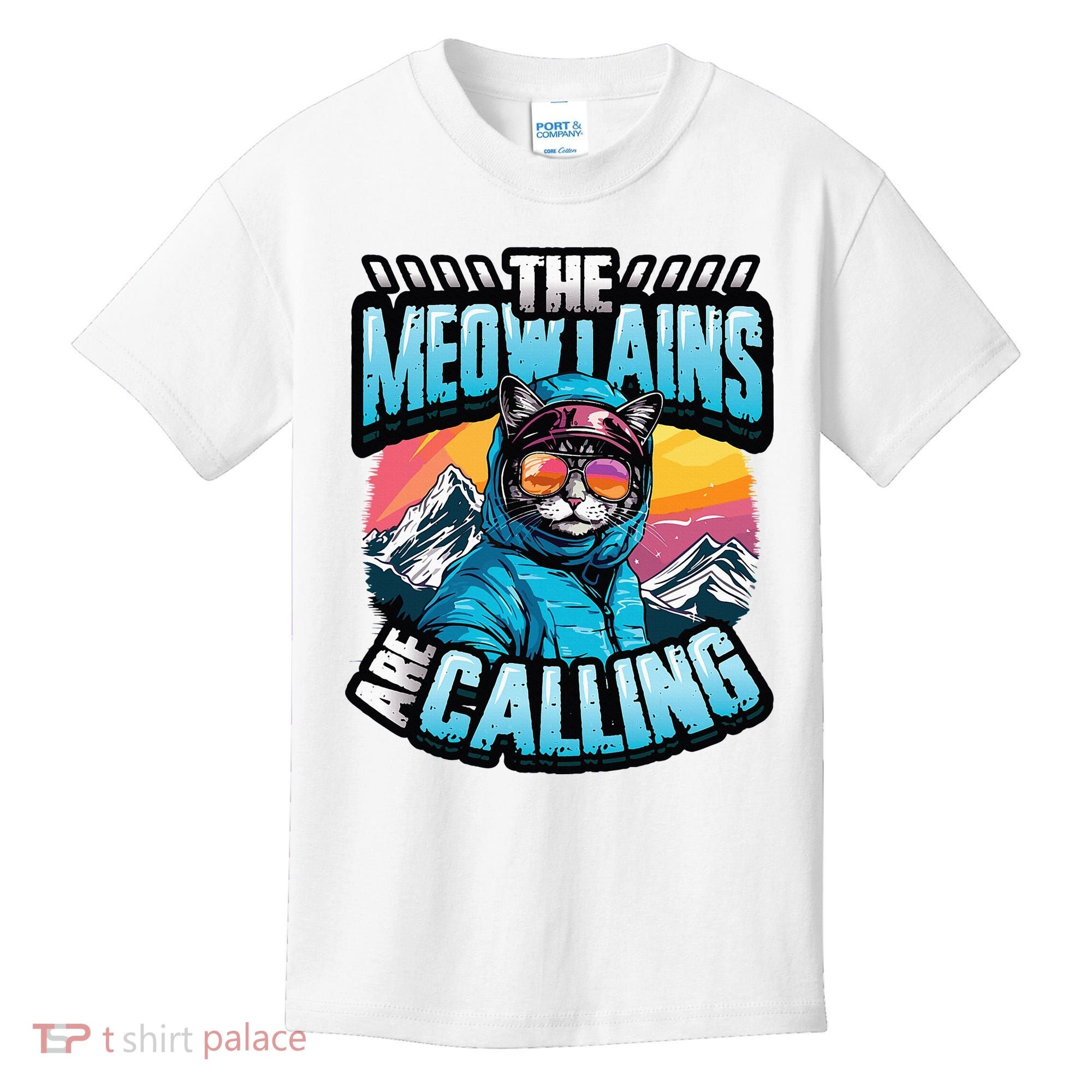 The Meowtains Are Calling Snowboard Cat Skiing Kids T-Shirt