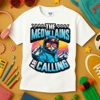 The Meowtains Are Calling Snowboard Cat Skiing Kids T-Shirt thumb 3