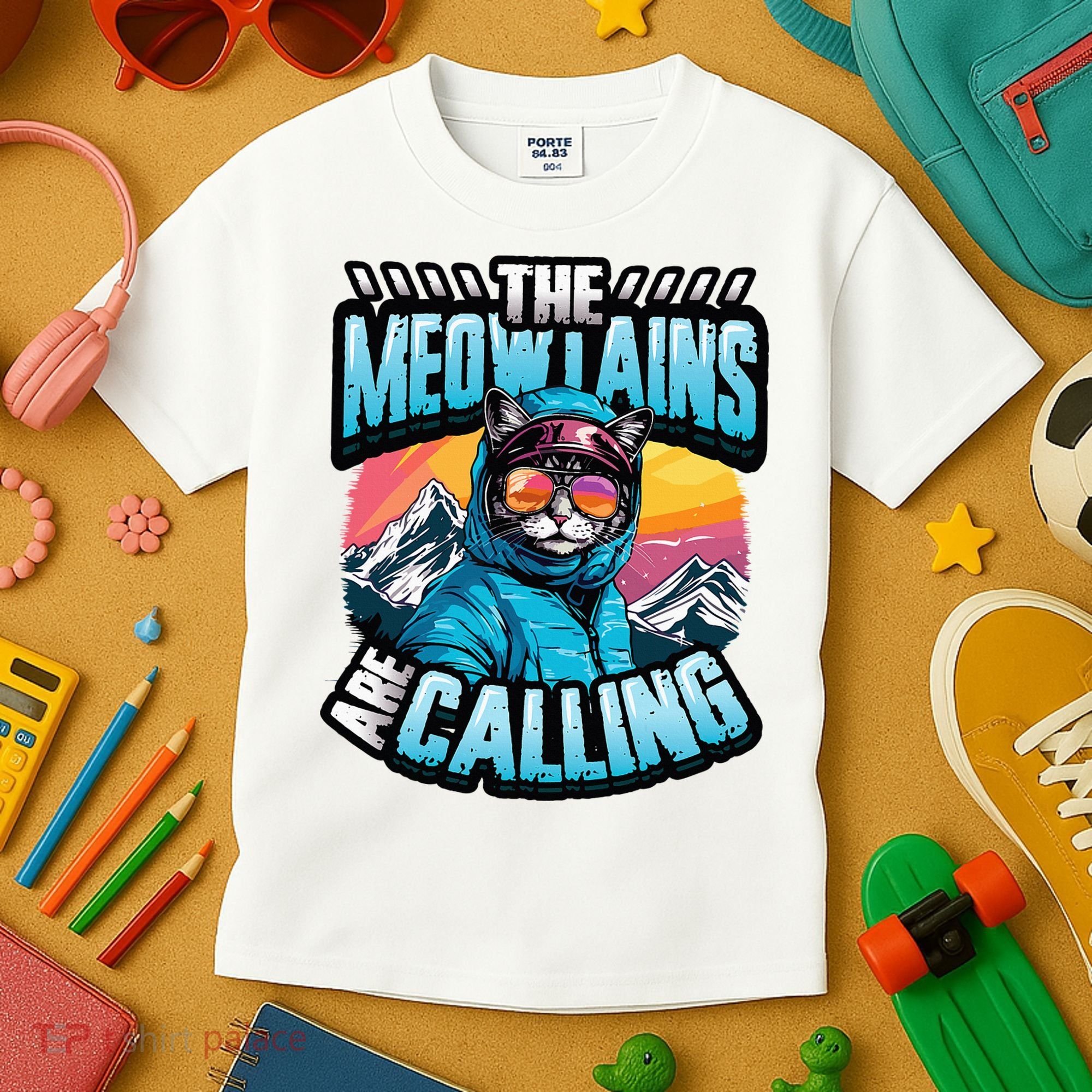 The Meowtains Are Calling Snowboard Cat Skiing Kids T-Shirt