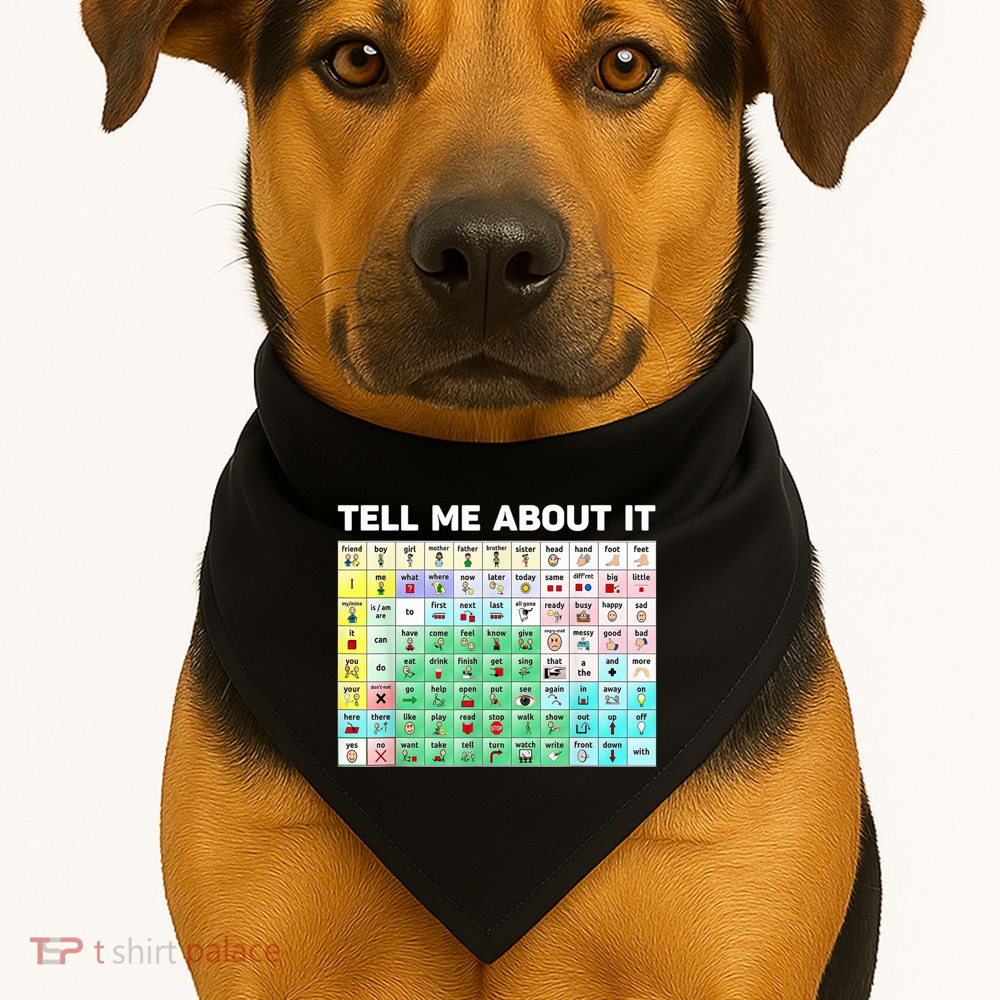 Tell Me About It Speech Language Pathology AAC Sped Teacher USA-Made Doggie Bandana