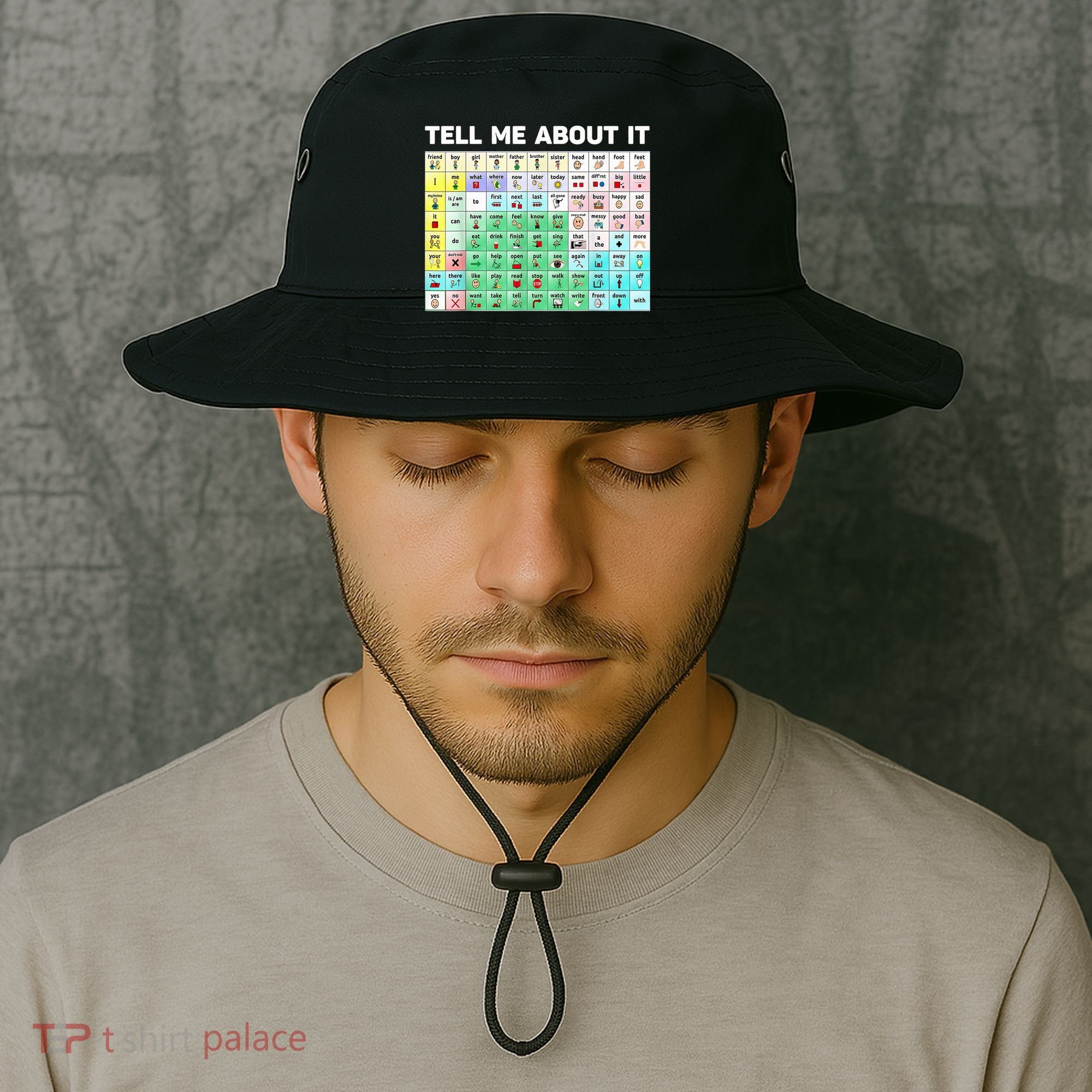Tell Me About It Speech Language Pathology AAC Sped Teacher Bucket Hat