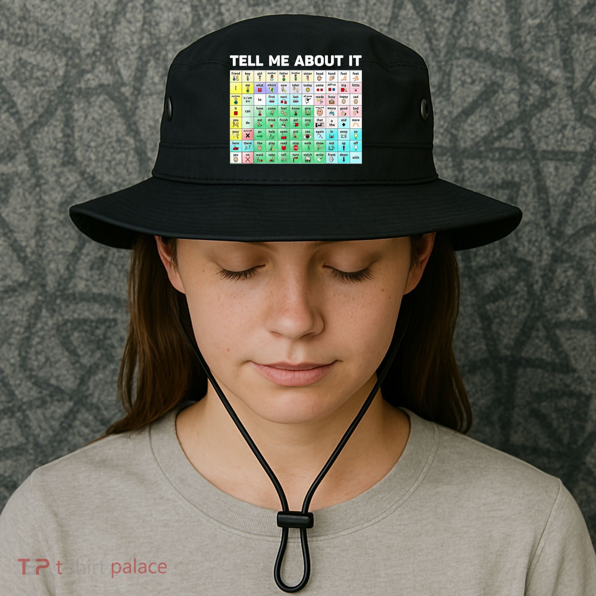 Tell Me About It Speech Language Pathology AAC Sped Teacher Bucket Hat
