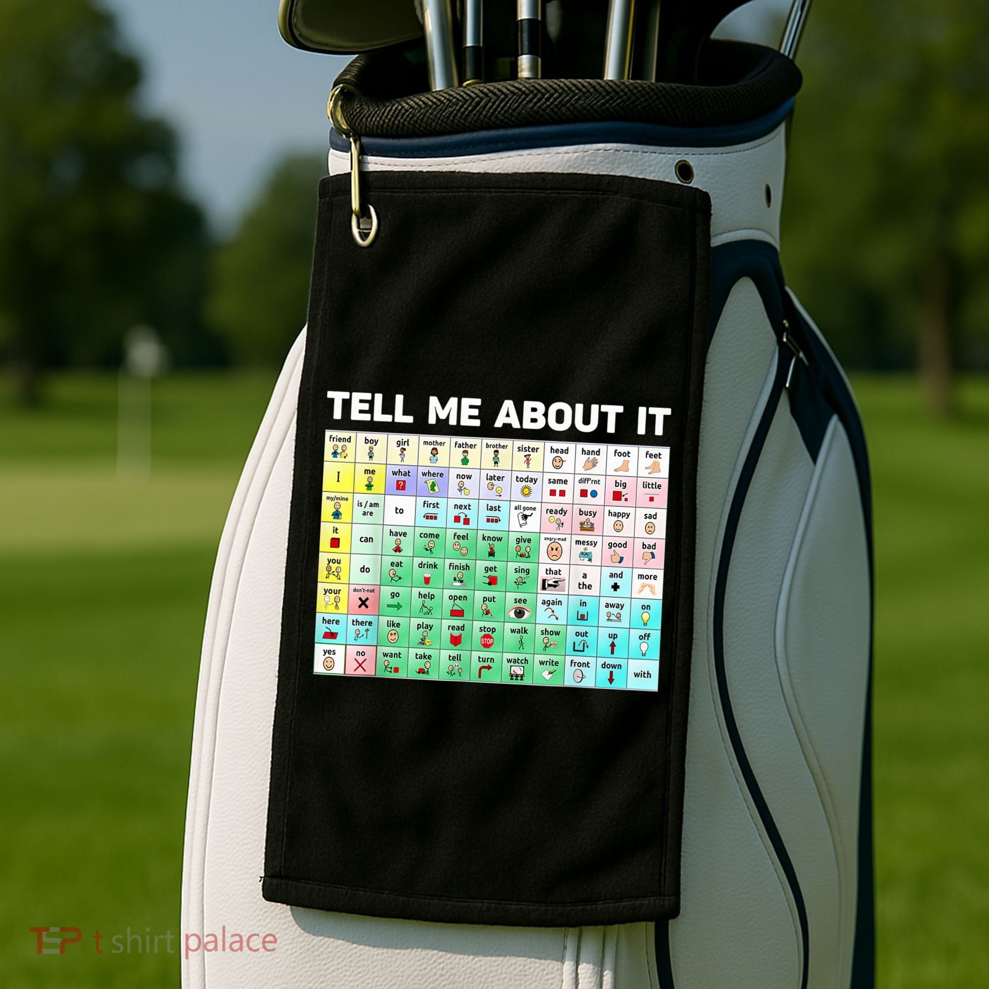 Tell Me About It Speech Language Pathology AAC Sped Teacher Golf Towel