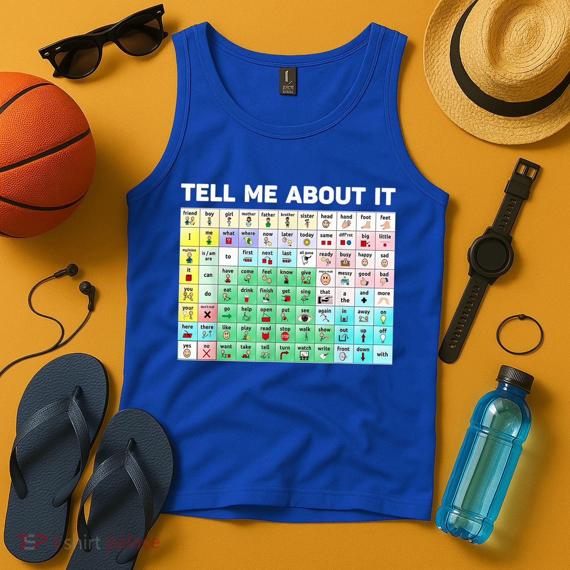 Tell Me About It Speech Language Pathology AAC Sped Teacher Tank Top