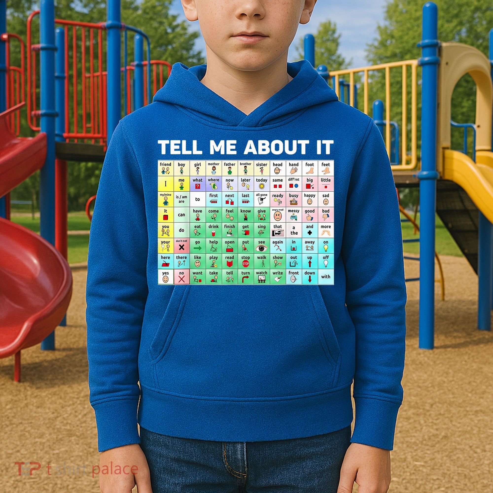 Tell Me About It Speech Language Pathology AAC Sped Teacher Kids Hoodie