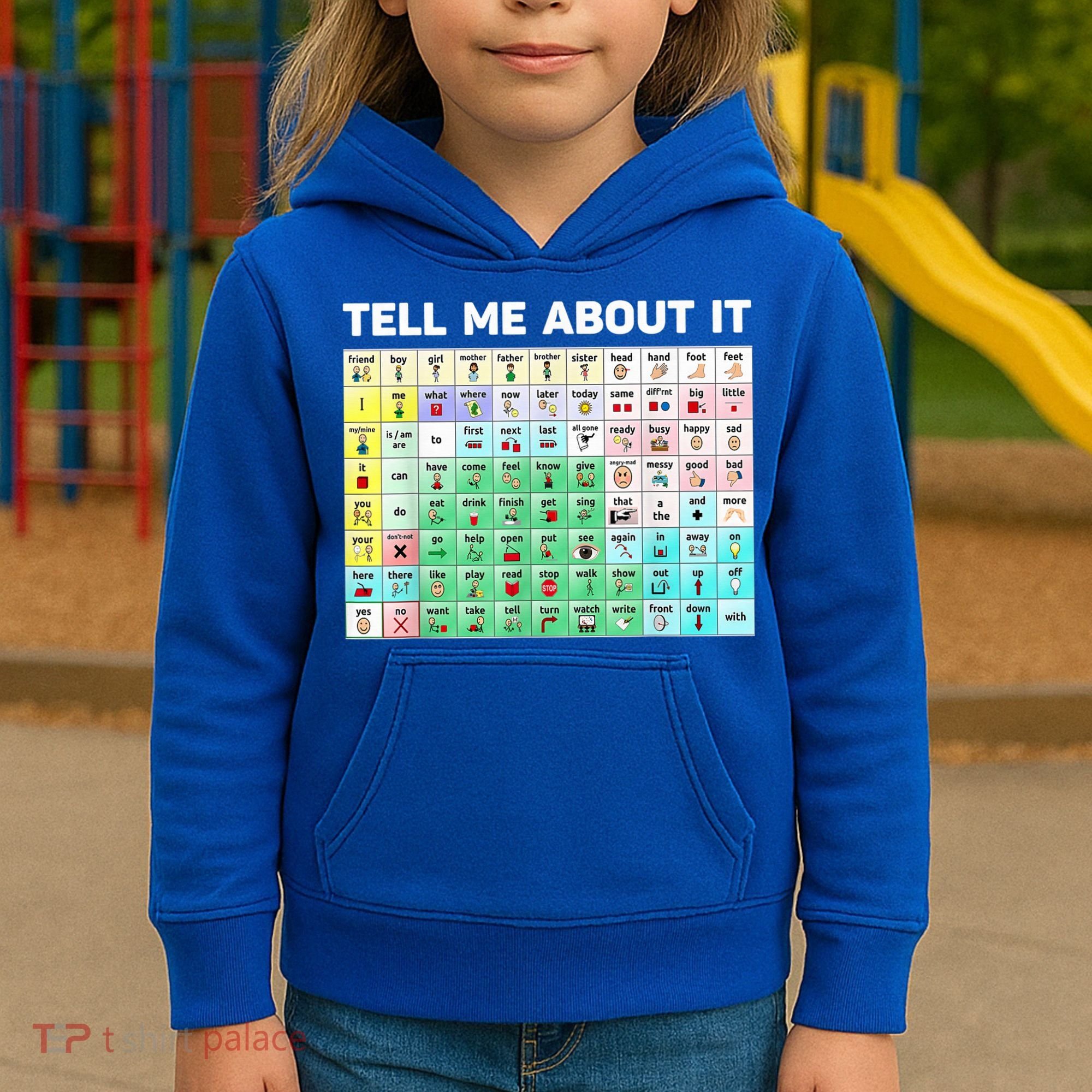 Tell Me About It Speech Language Pathology AAC Sped Teacher Kids Hoodie