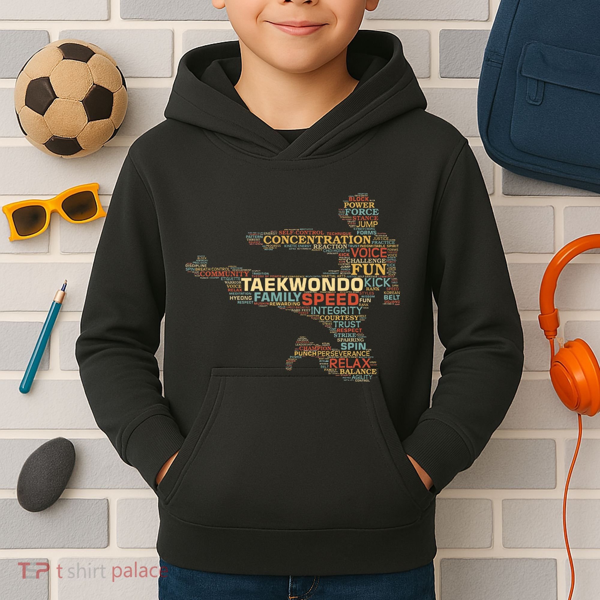 Taekwondo Martial Arts Fighter Tae Kwon Do Words Kicking Kids Hoodie
