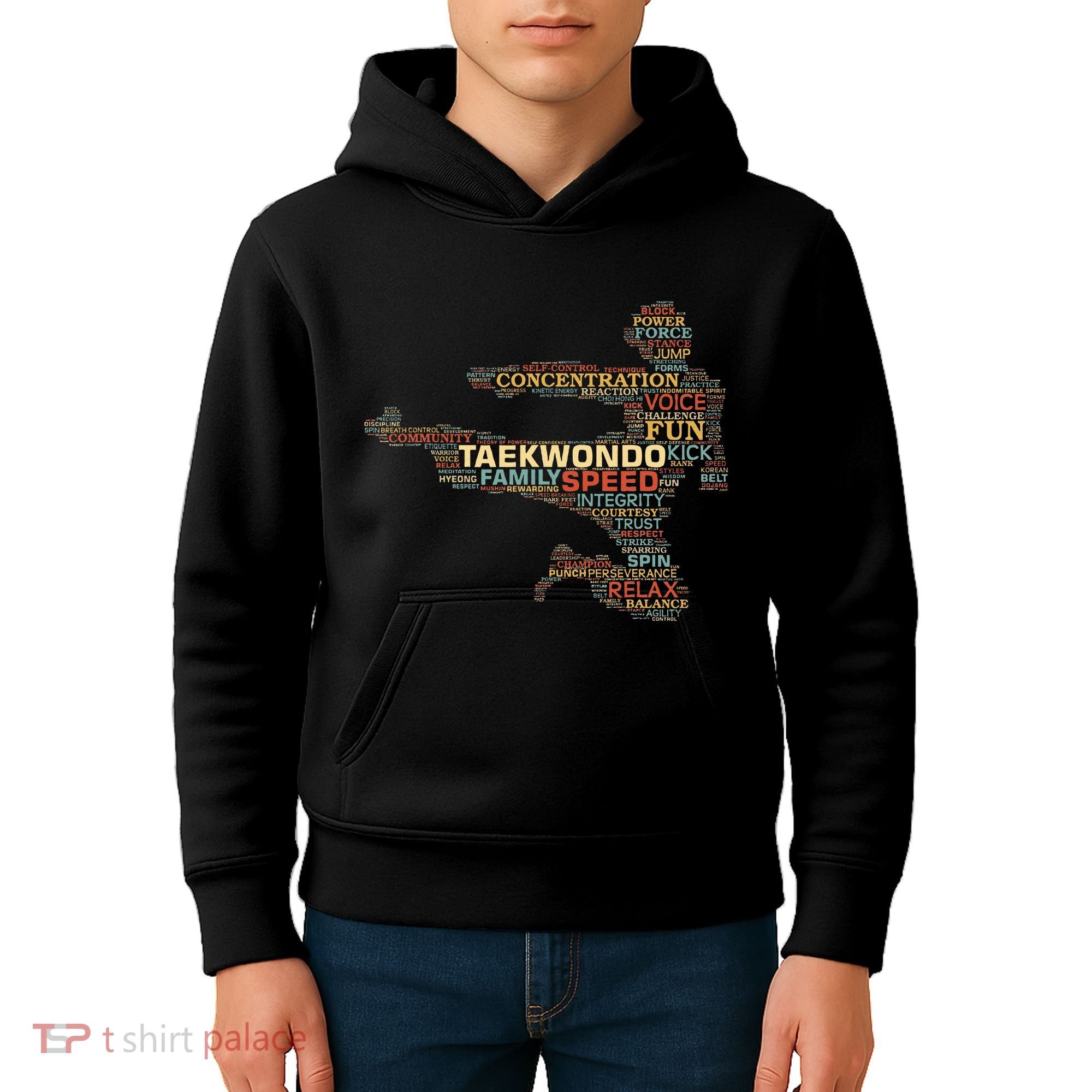 Taekwondo Martial Arts Fighter Tae Kwon Do Words Kicking Kids Hoodie