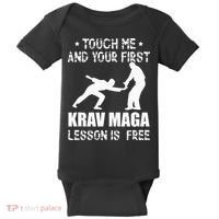 Touch me and your First Krav Maga Lesson is free Fighting Baby Bodysuit thumb 0