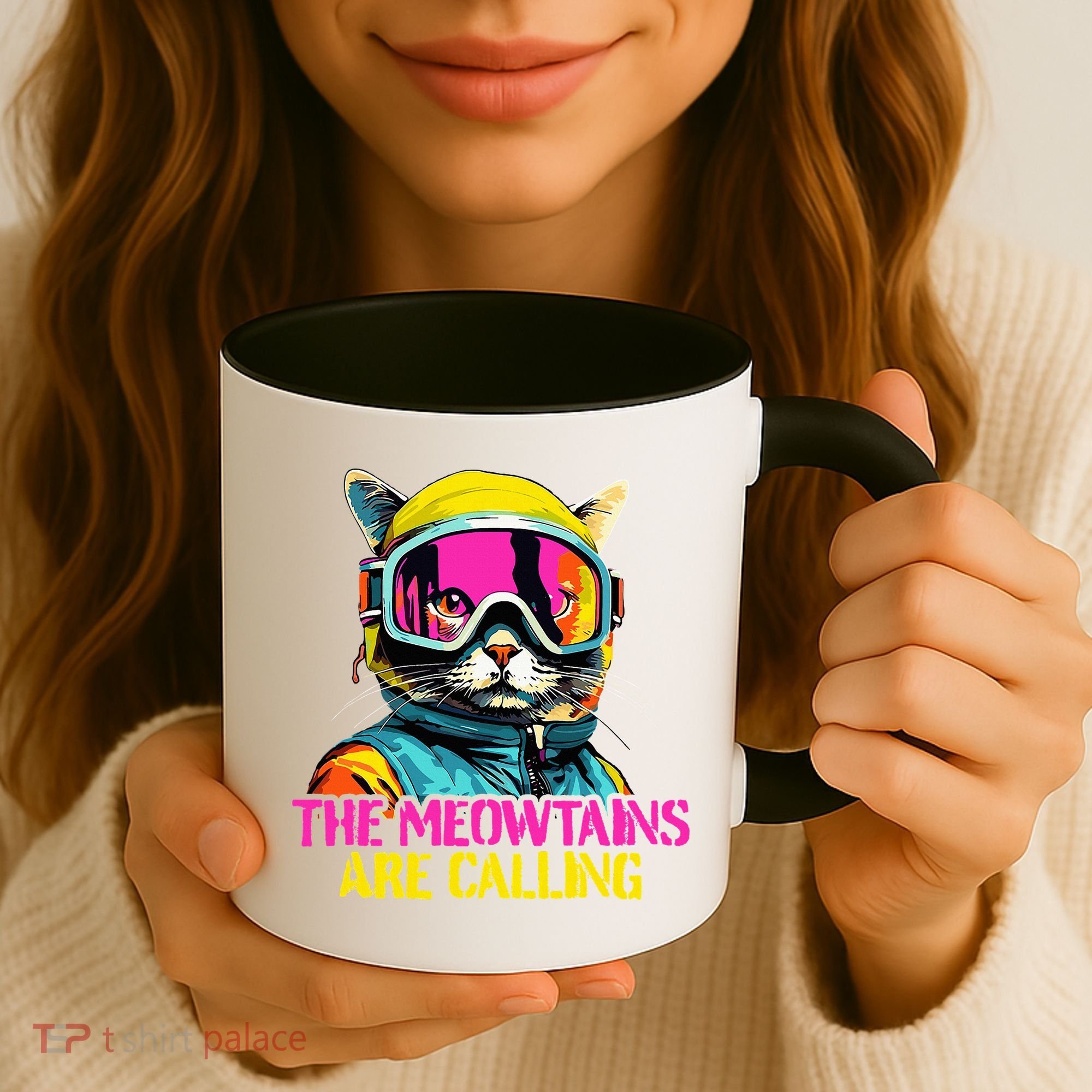 The meowtains are calling Cat Snowboard Ski  Coffee Mug