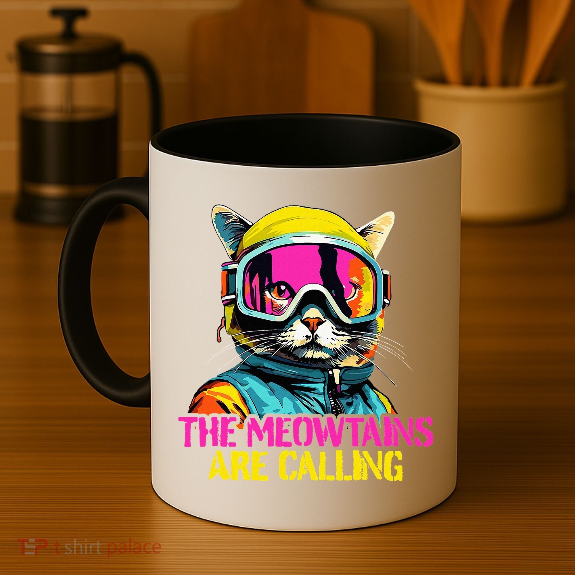 The meowtains are calling Cat Snowboard Ski  Coffee Mug
