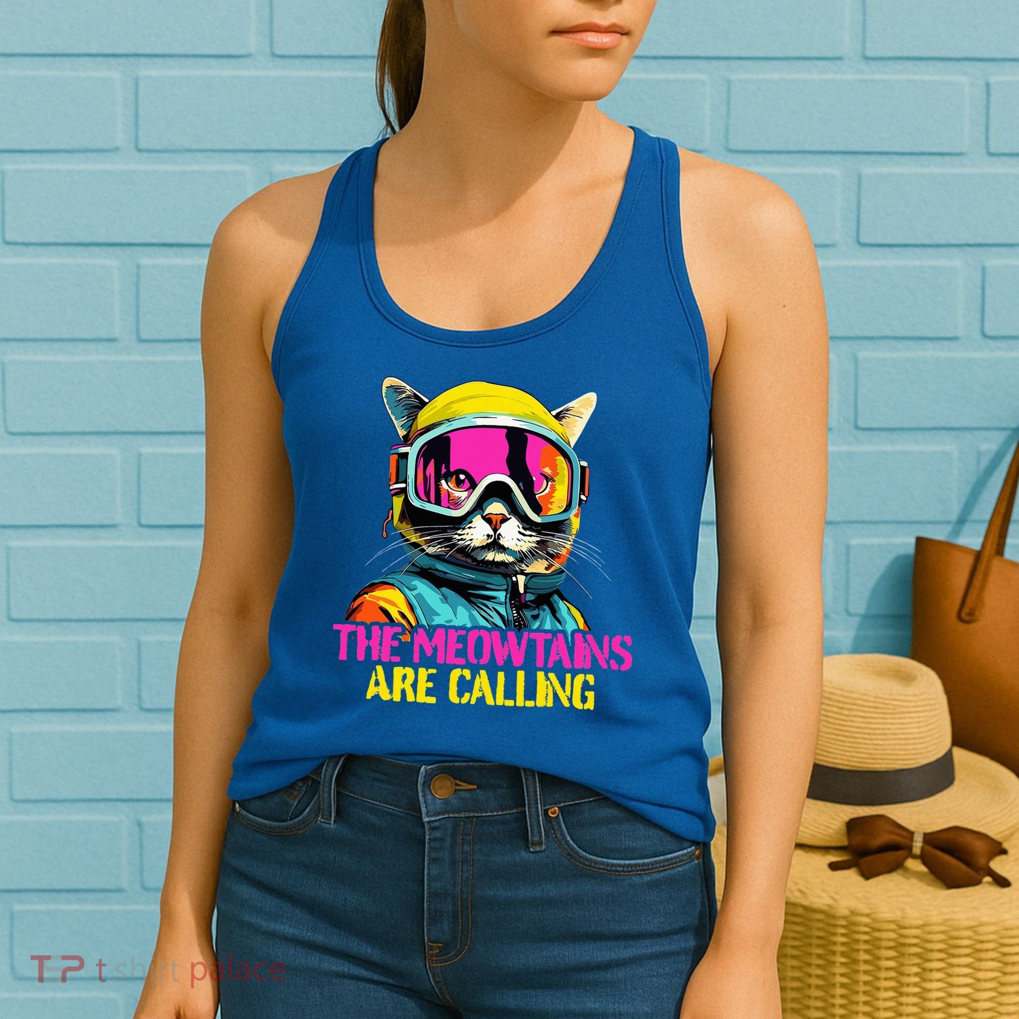 The meowtains are calling Cat Snowboard Ski  Women's Tank Top