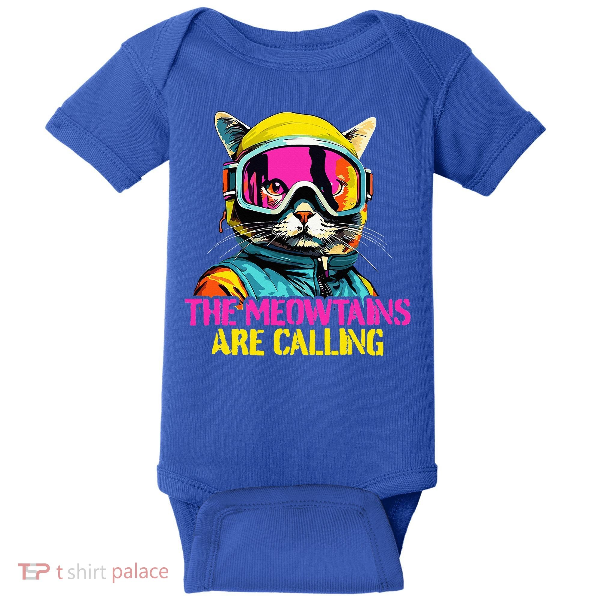 The meowtains are calling Cat Snowboard Ski  Baby Bodysuit