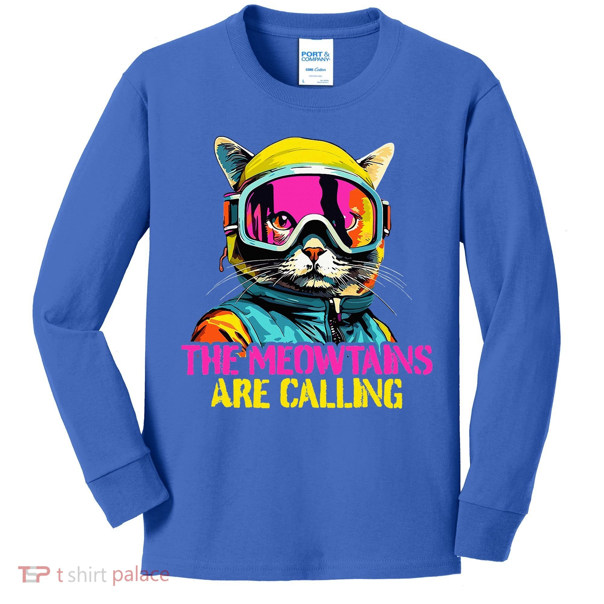 The meowtains are calling Cat Snowboard Ski  Kids Long Sleeve Shirt