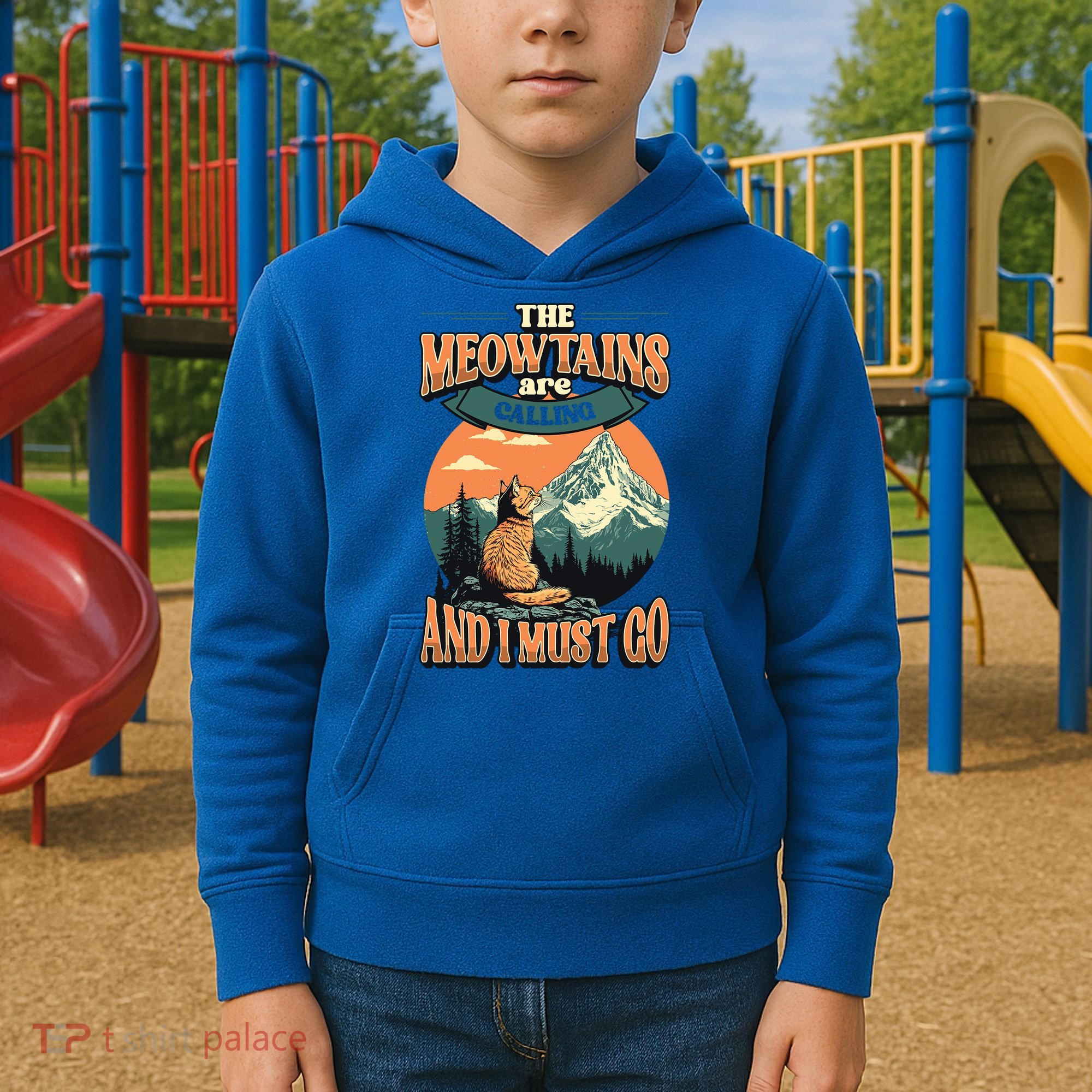 The Meowtains Are Calling And I Must Go Mountain Hiking  Kids Hoodie