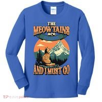 The Meowtains Are Calling And I Must Go Mountain Hiking  Kids Long Sleeve Shirt thumb 0