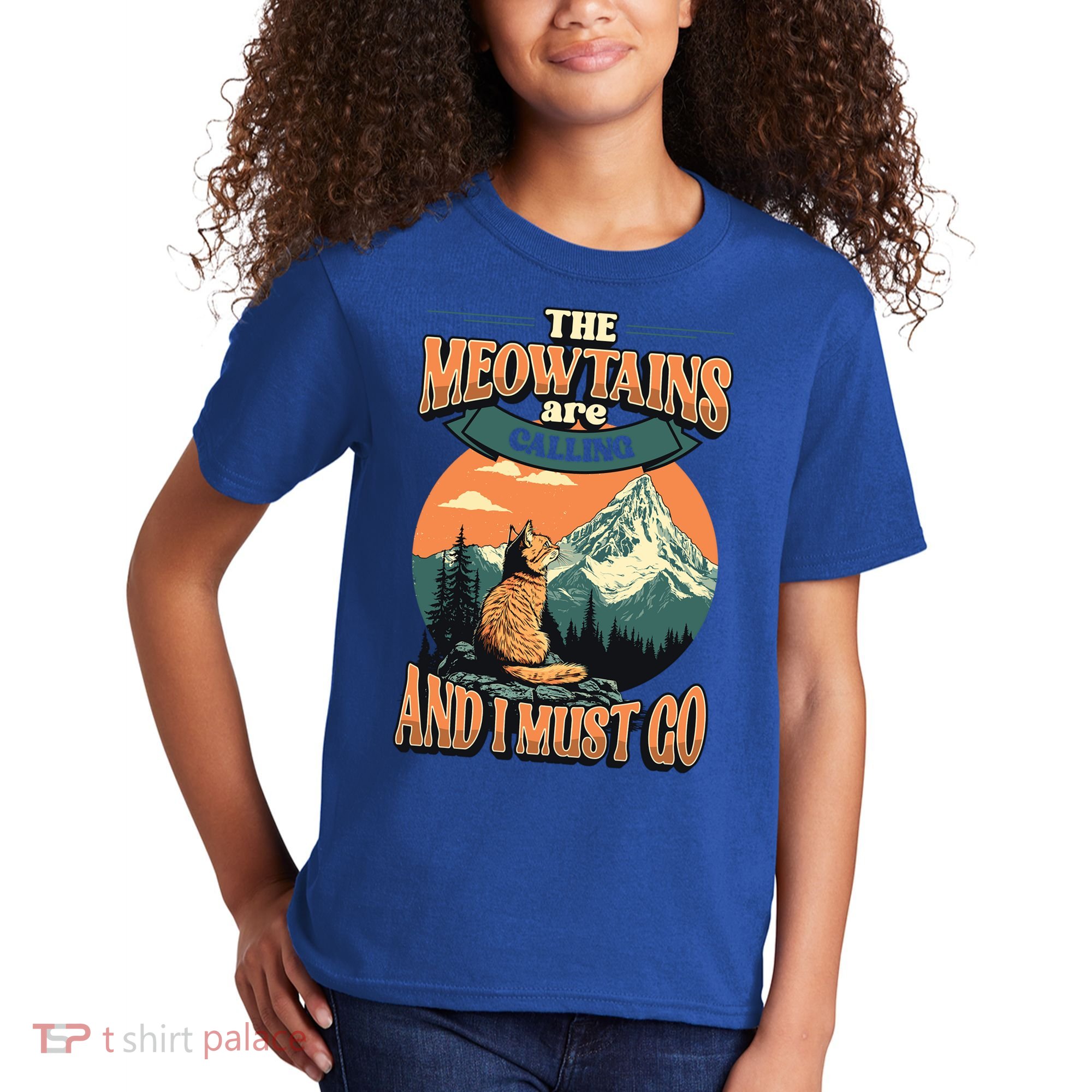 The Meowtains Are Calling And I Must Go Mountain Hiking  Kids T-Shirt