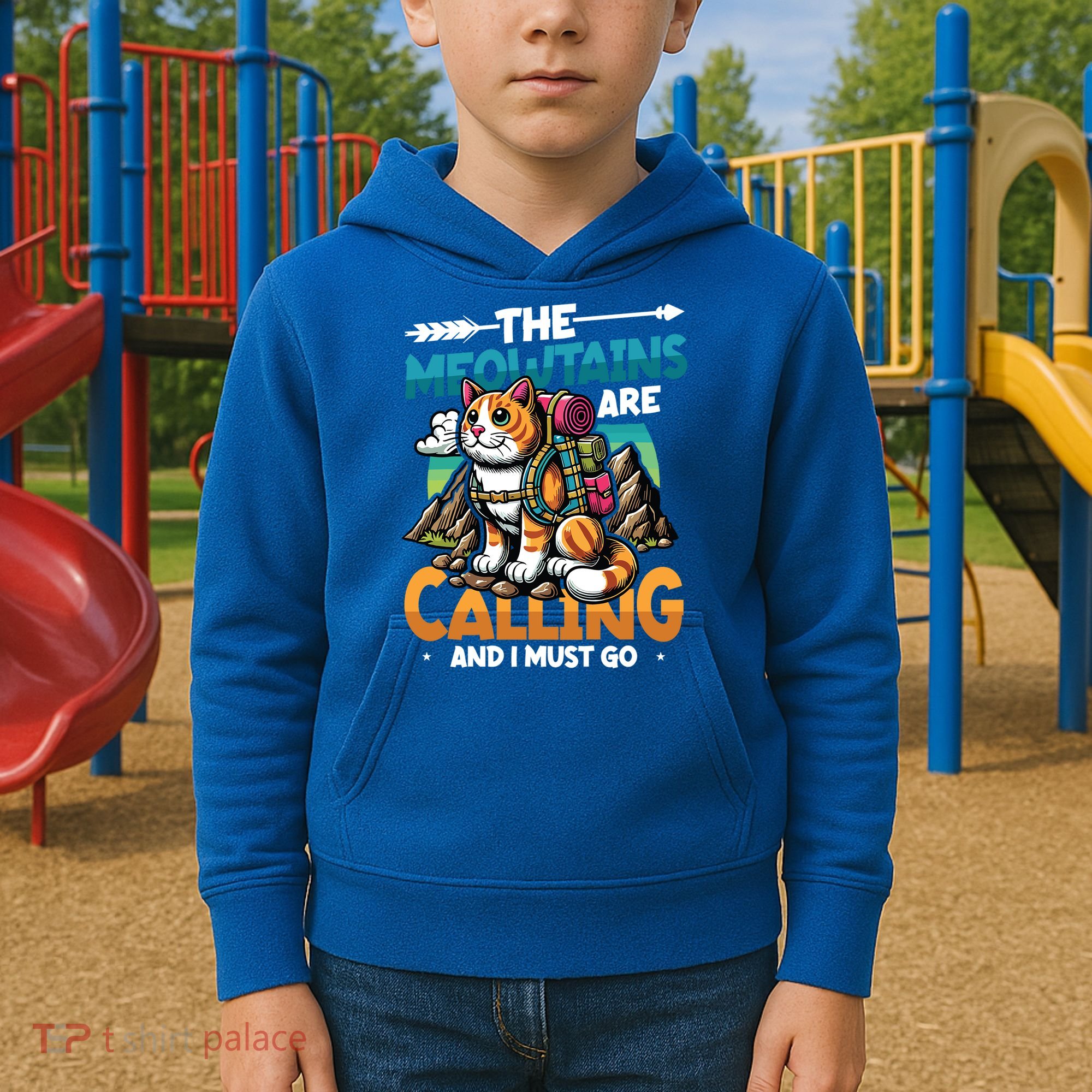The Meowtains Are Calling And I Must Go Mountain Hiking  Kids Hoodie