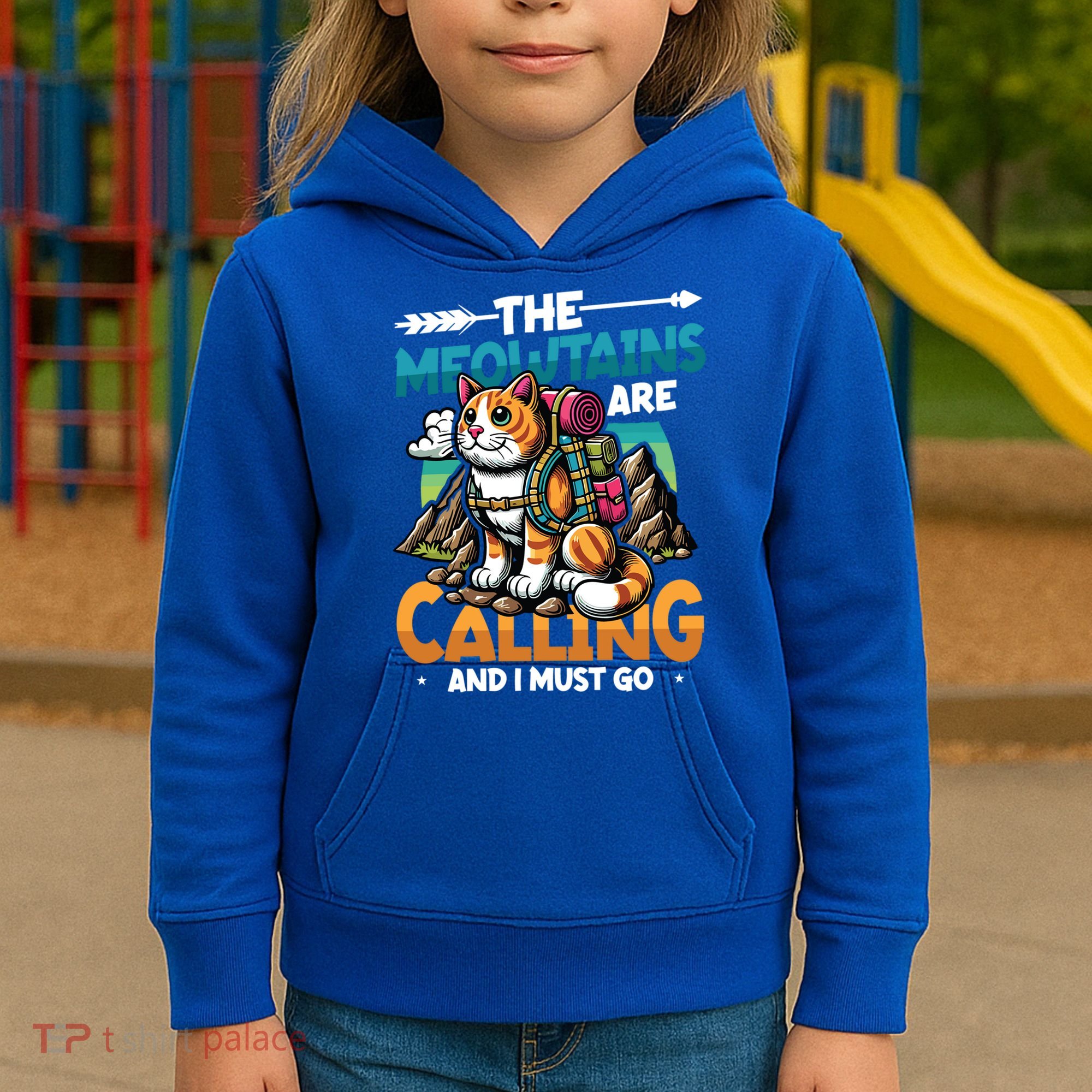 The Meowtains Are Calling And I Must Go Mountain Hiking  Kids Hoodie