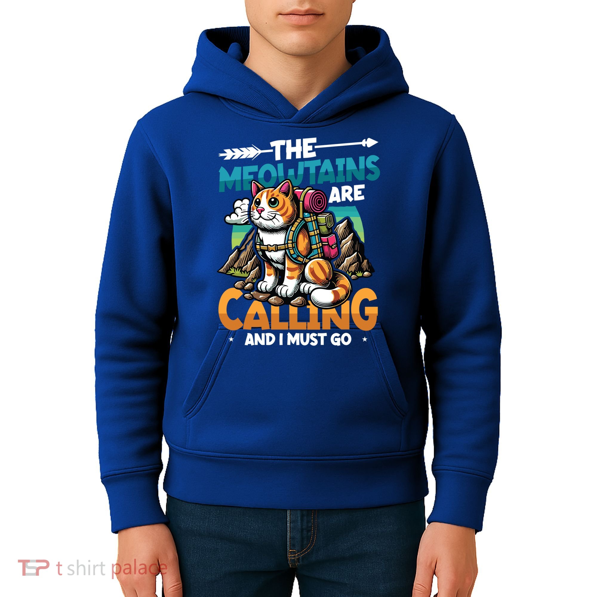The Meowtains Are Calling And I Must Go Mountain Hiking  Kids Hoodie