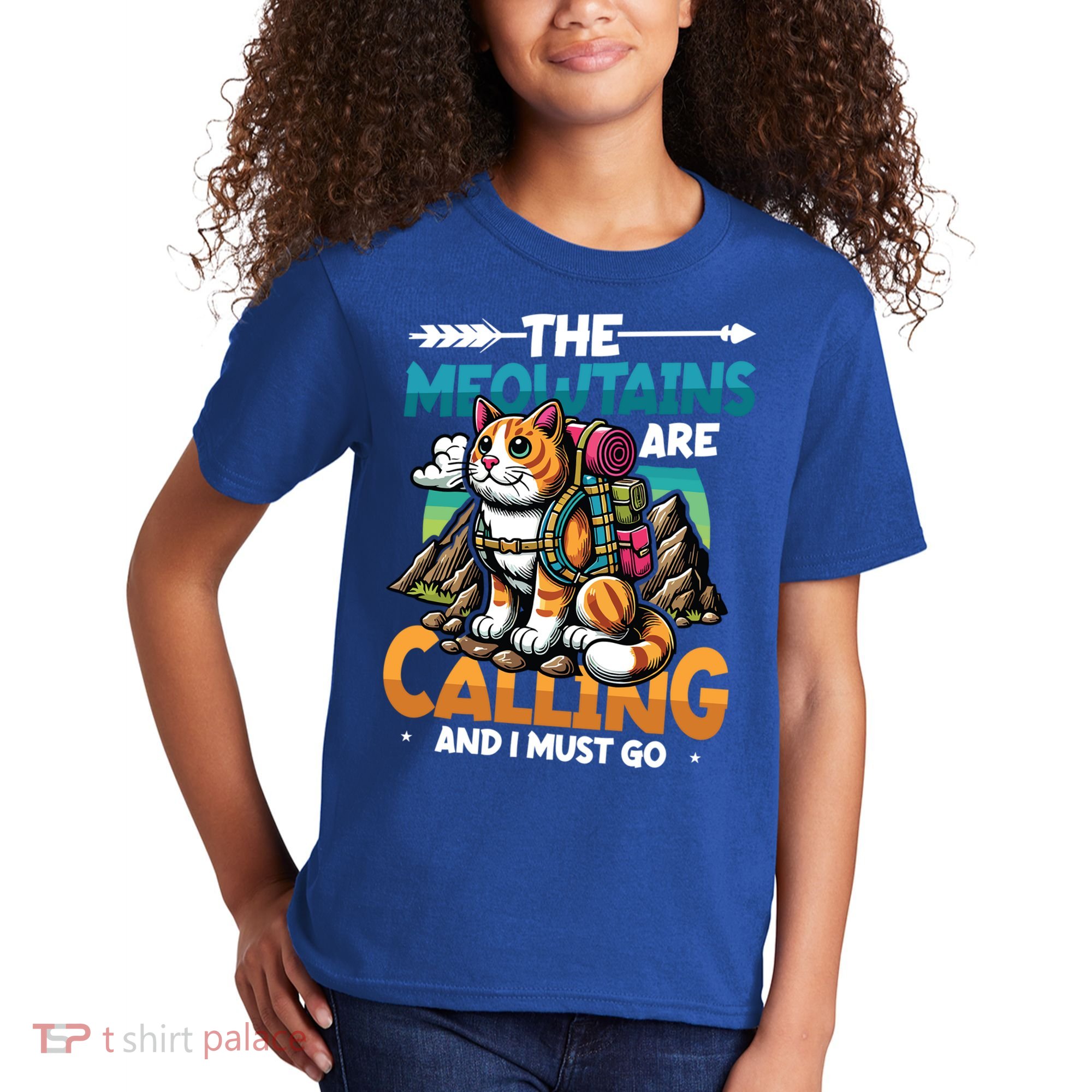 The Meowtains Are Calling And I Must Go Mountain Hiking  Kids T-Shirt