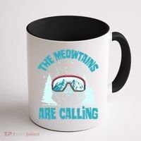 The Meowtains Are Calling Cat Ski Adventure Coffee Mug thumb 1