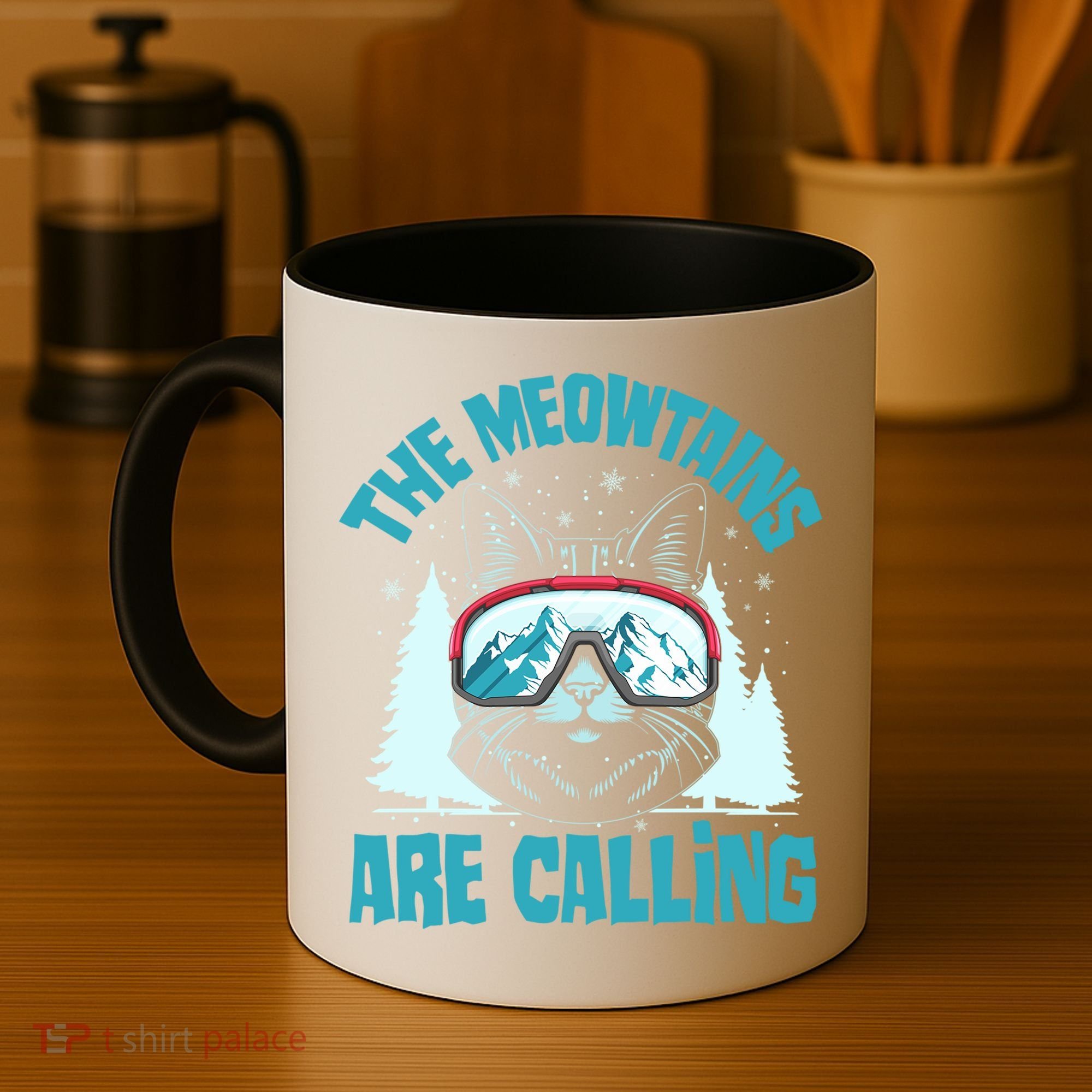 The Meowtains Are Calling Cat Ski Adventure Coffee Mug