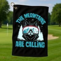 The Meowtains Are Calling Cat Ski Adventure Golf Towel thumb 1