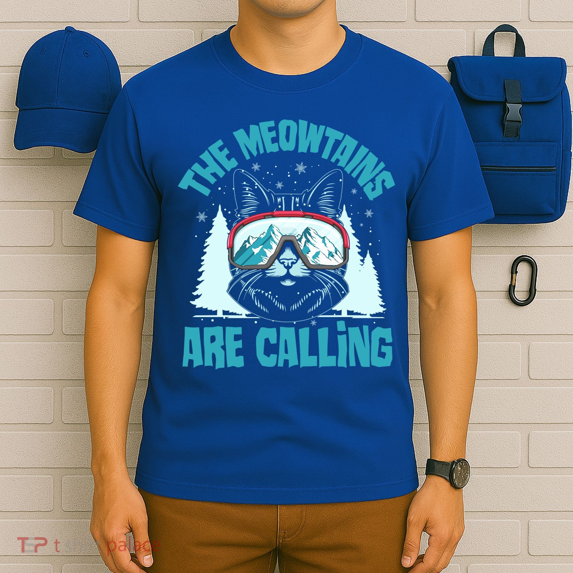 The Meowtains Are Calling Cat Ski Adventure T-Shirt