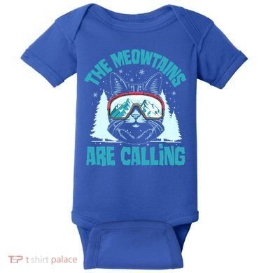The Meowtains Are Calling Cat Ski Adventure Baby Bodysuit