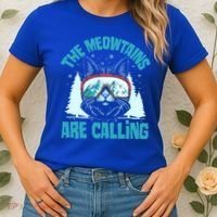The Meowtains Are Calling Cat Ski Adventure Women's T-Shirt thumb 2