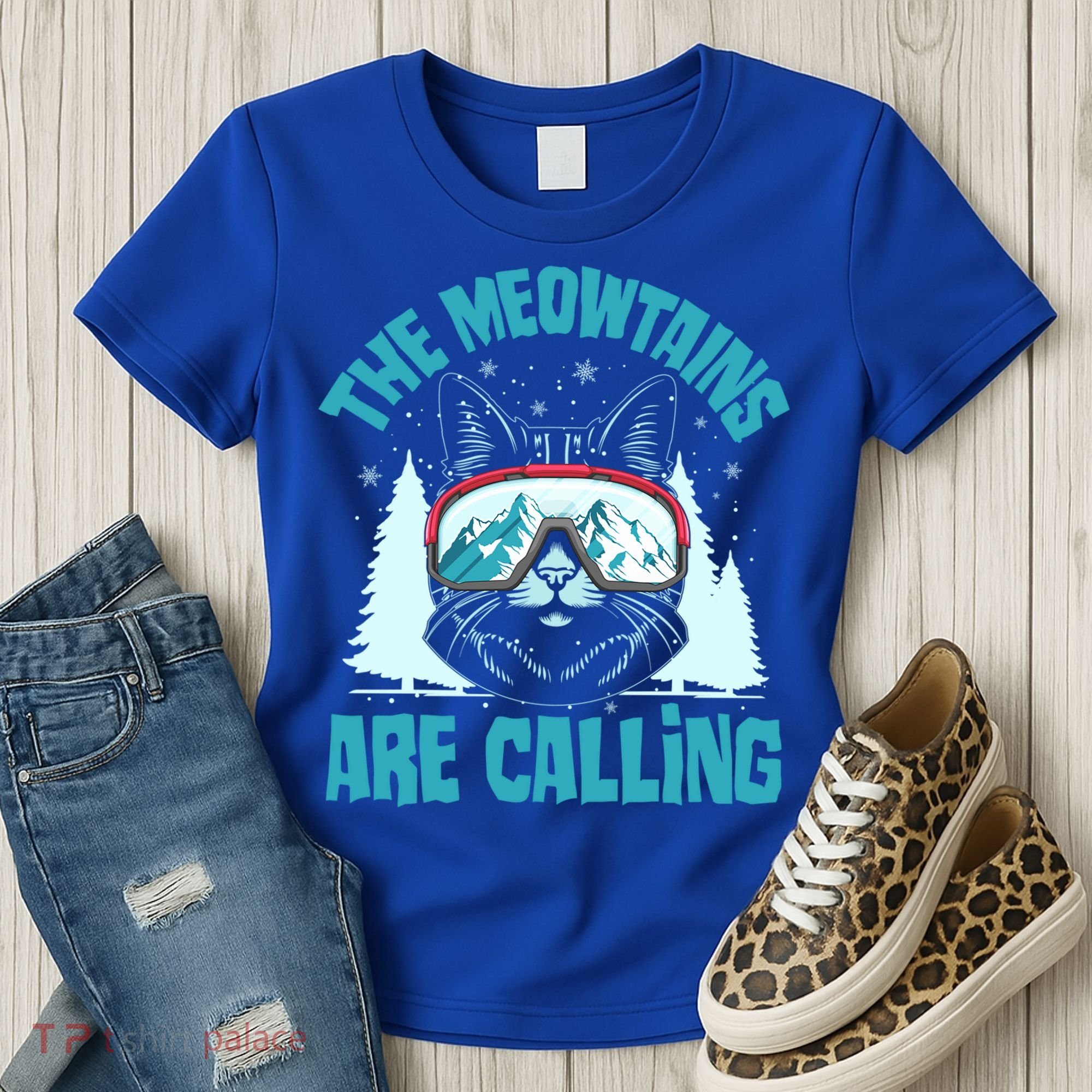 The Meowtains Are Calling Cat Ski Adventure Women's T-Shirt