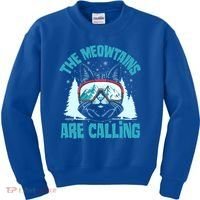The Meowtains Are Calling Cat Ski Adventure Kids Sweatshirt thumb 0