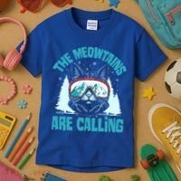 The Meowtains Are Calling Cat Ski Adventure Kids T-Shirt thumb 3