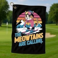 The Meowtains Are Calling Cat Lover Cool Snowboard Ski Lover  Golf Towel thumb 1