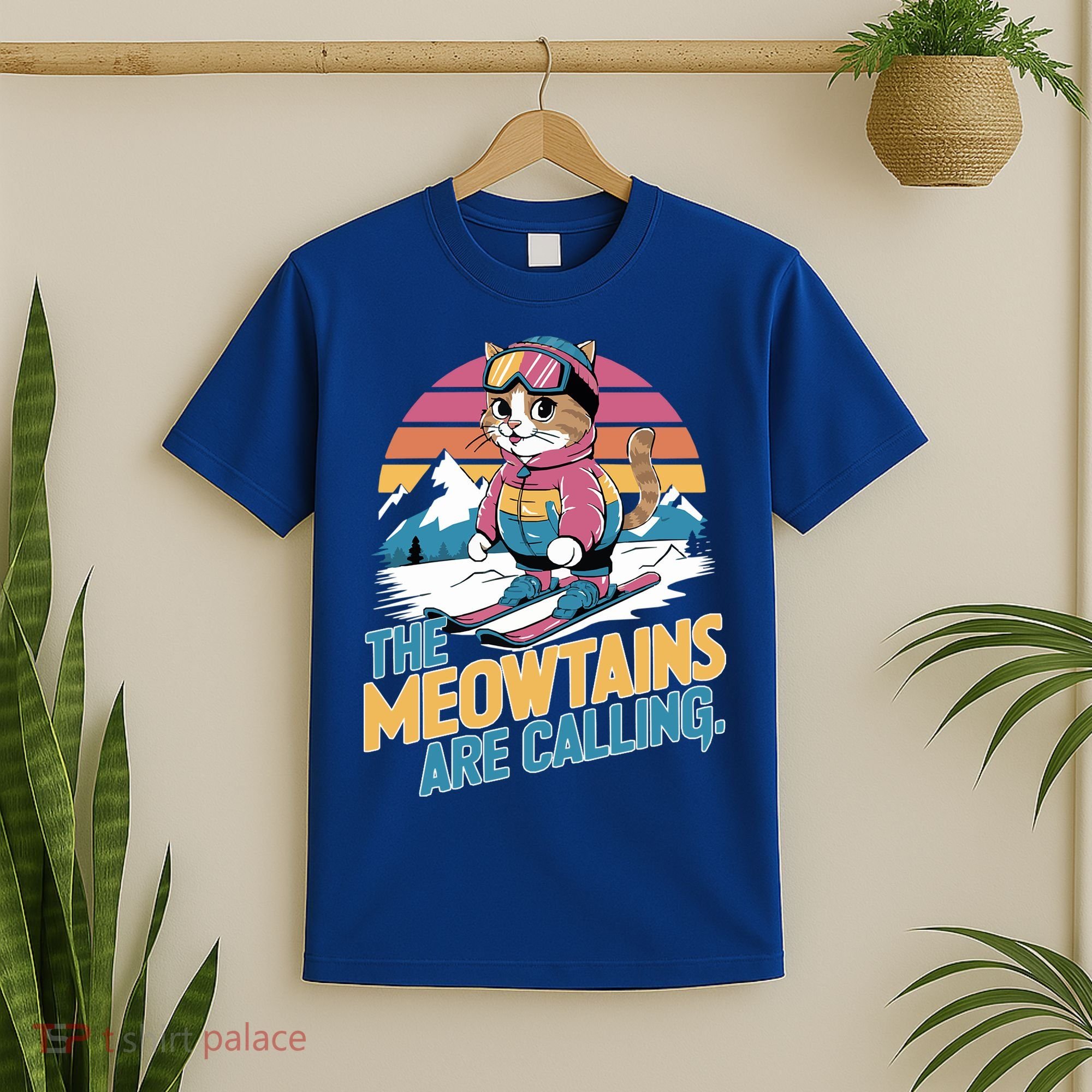 The Meowtains Are Calling Cat Lover Cool Snowboard Ski Lover  T-Shirt