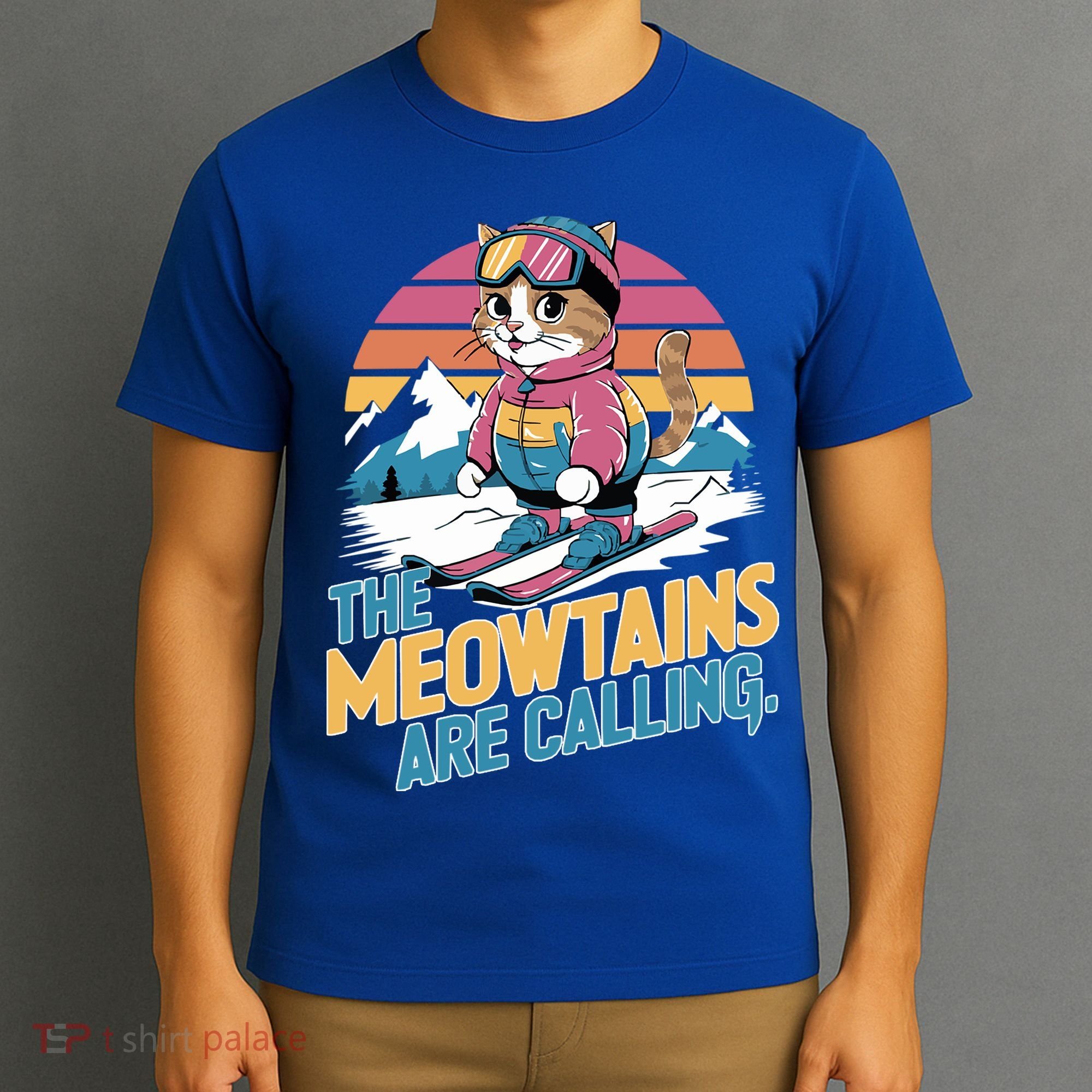 The Meowtains Are Calling Cat Lover Cool Snowboard Ski Lover  T-Shirt