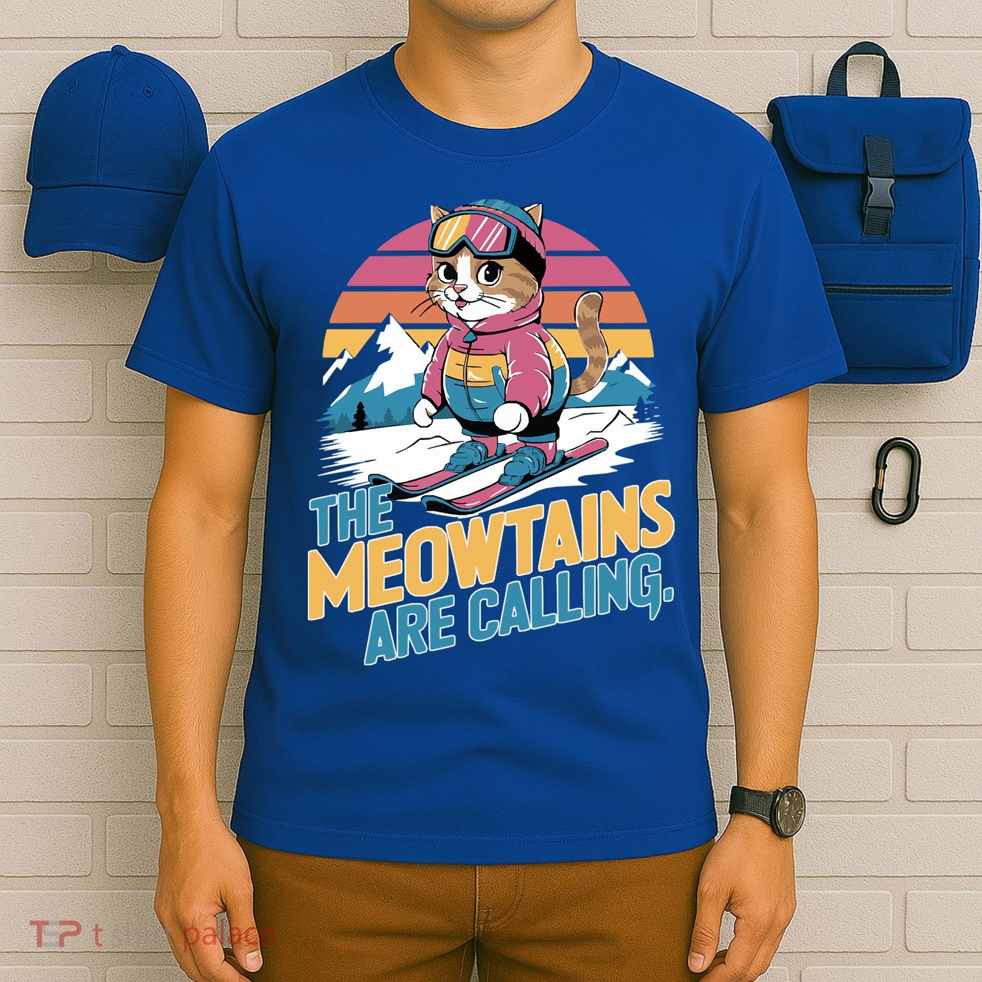 The Meowtains Are Calling Cat Lover Cool Snowboard Ski Lover  T-Shirt